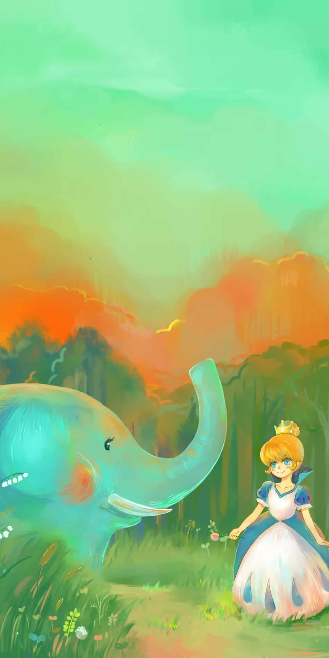 kawaii elephant, blue dress, glowing turquoise elephant, Full HD Phone Wallpaper