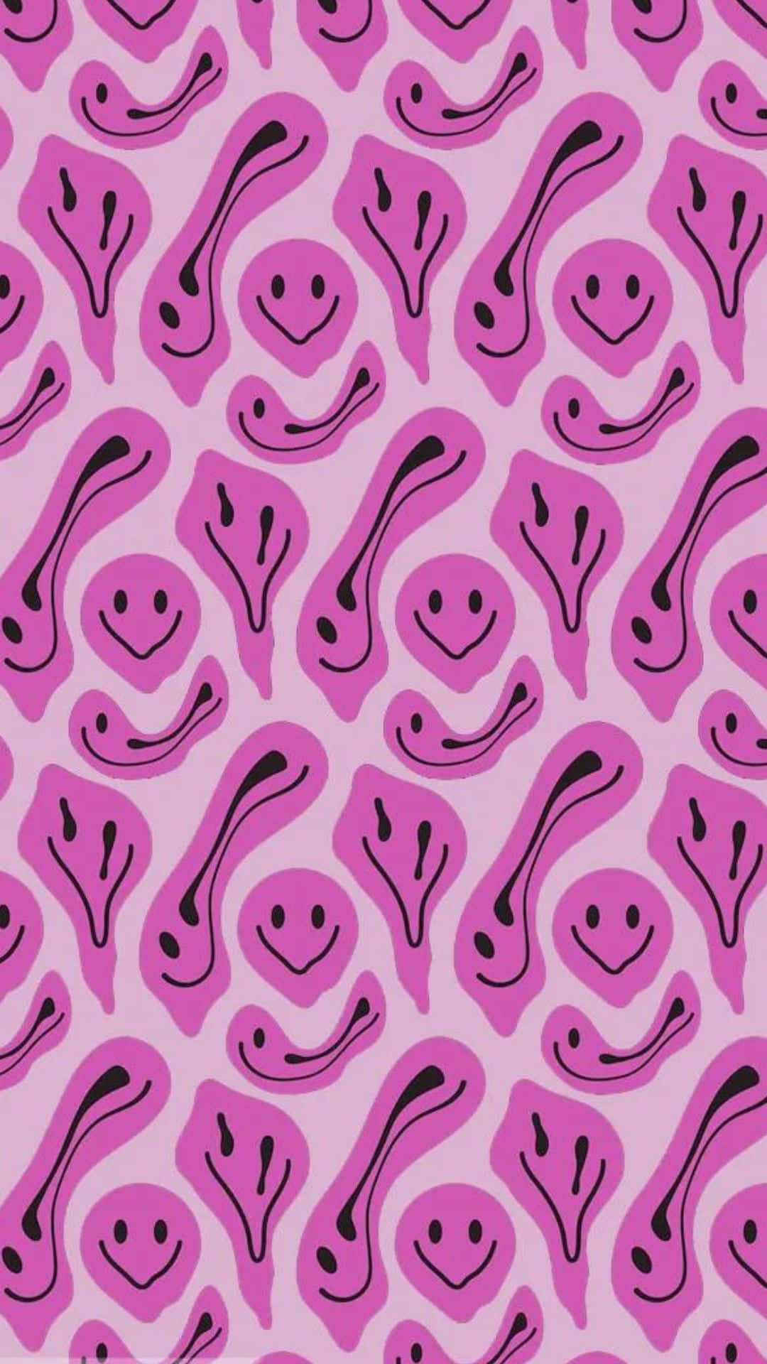 Kawaii Emoticon, pink smiley faces, black outlines, Full HD Phone Wallpaper