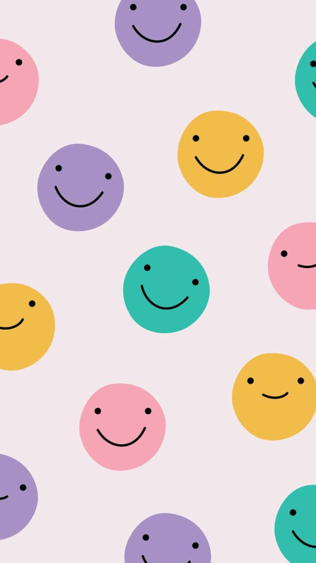 kawaii emoticon, pastel-colored smiley faces, soft pink background, Full HD Phone Wallpaper