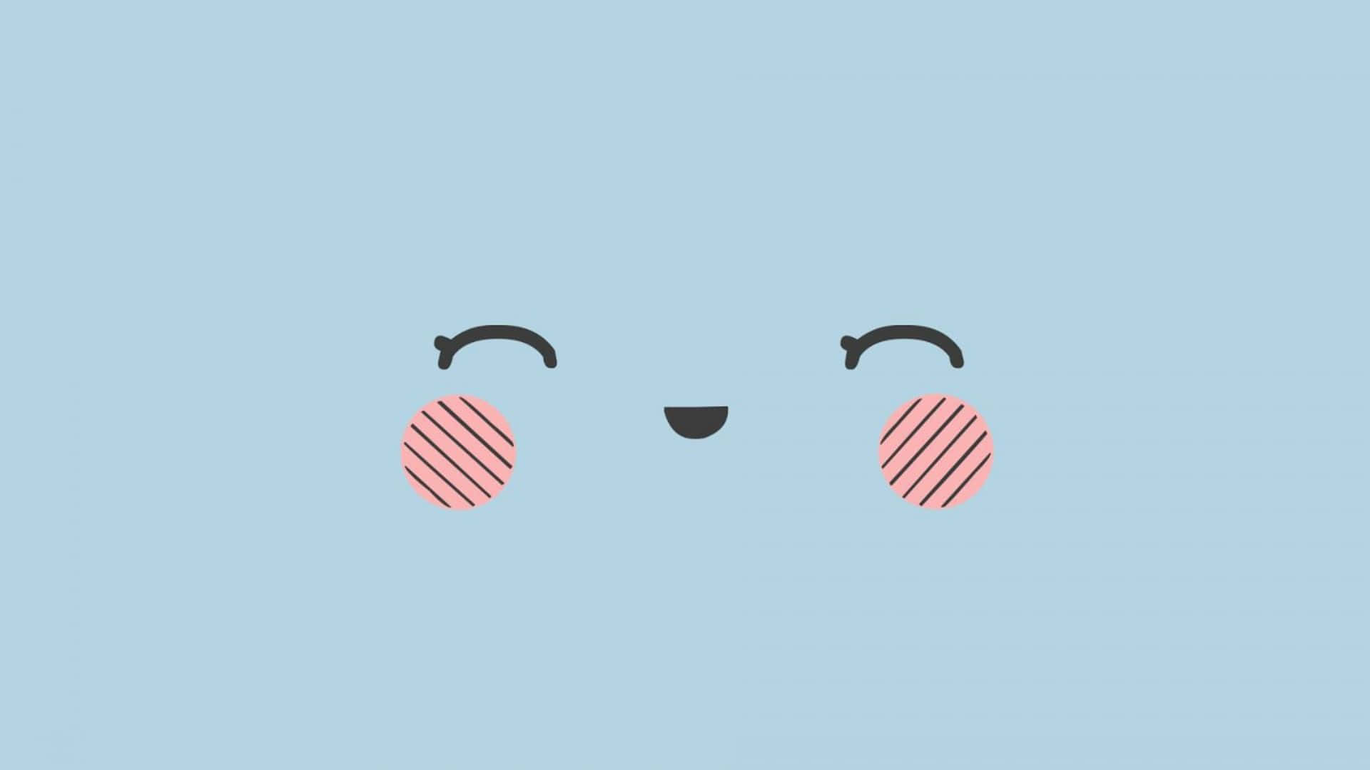 Kawaii Emoticon, striped pink cheeks, closed eyes, Full HD Desktop Wallpaper