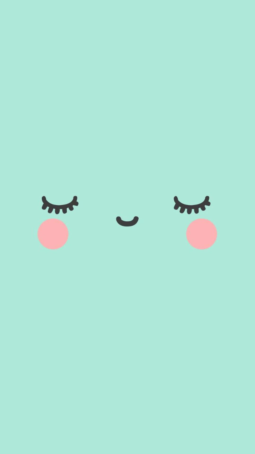 kawaii emoticon, pink cheeks, mint green background, Full HD Phone Wallpaper