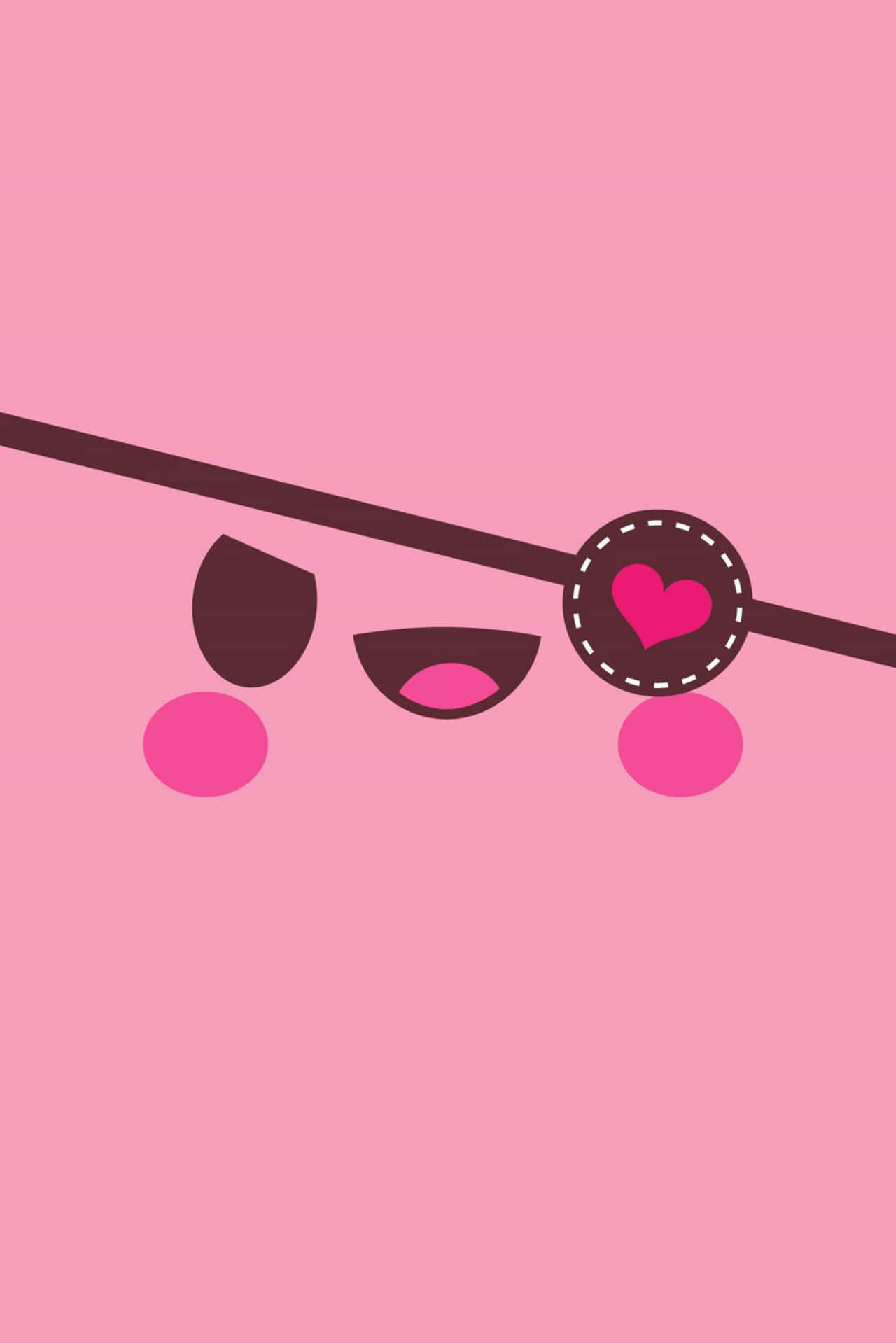 kawaii emoticon, pink cartoon face, heart-shaped patch, Full HD Phone Wallpaper