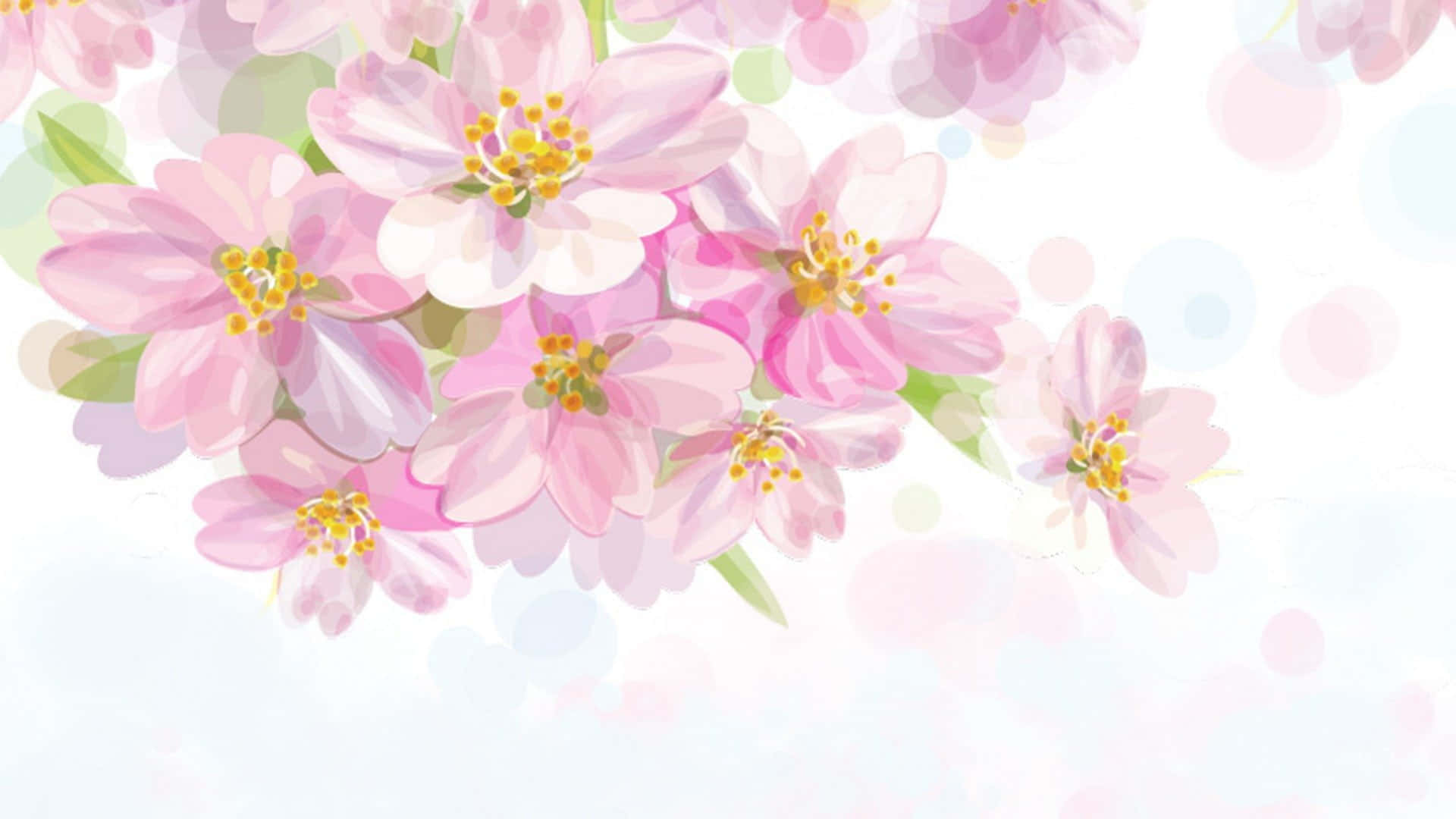 kawaii flower, soft pink cherry blossoms, yellow centers, Full HD Desktop Wallpaper