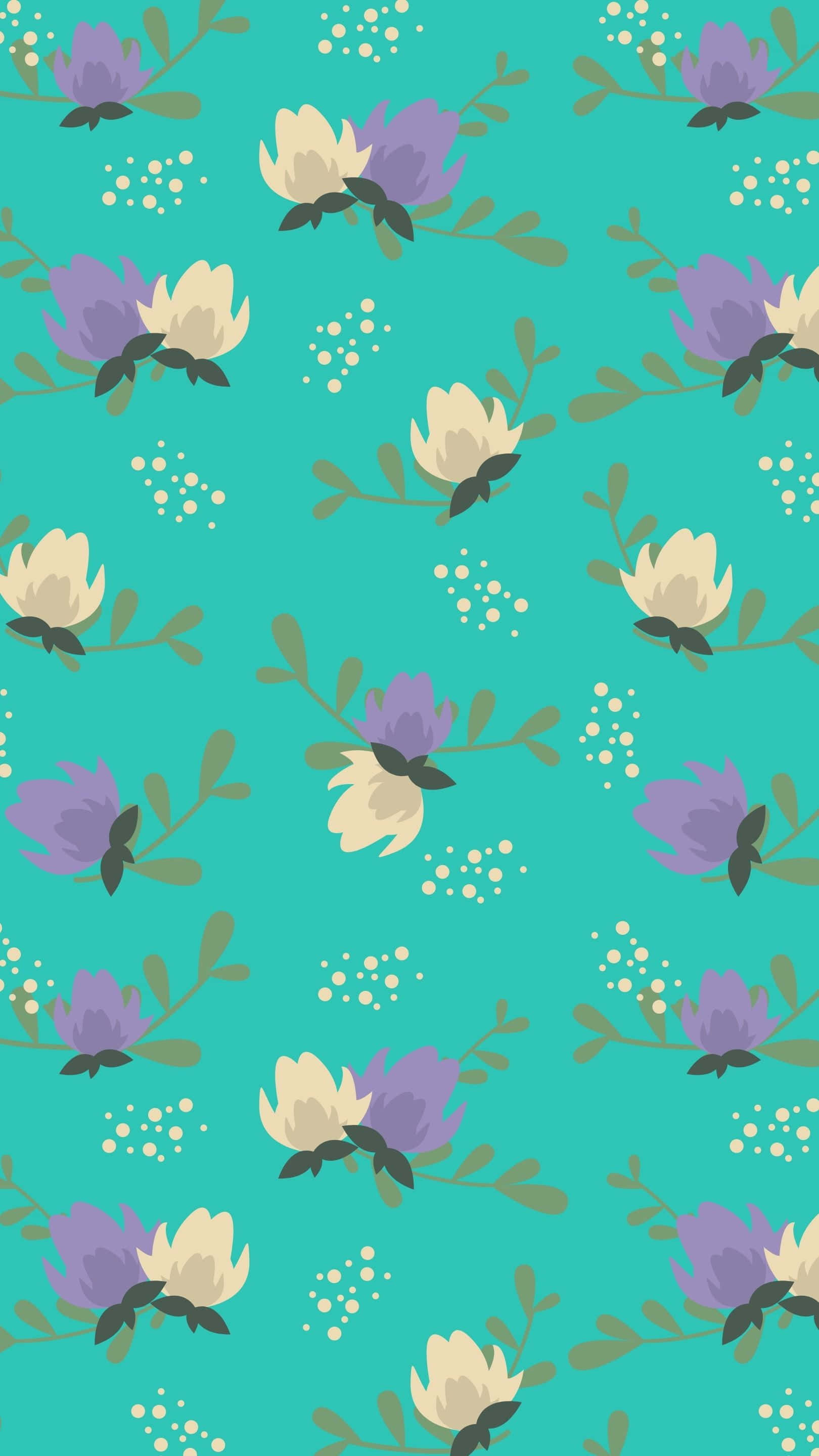 kawaii flower, teal, purple, 2K Phone Wallpaper