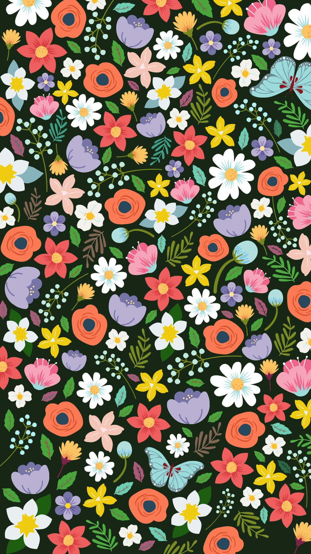 Kawaii Flower, vibrant floral pattern, colorful blossoms, Full HD Phone Wallpaper