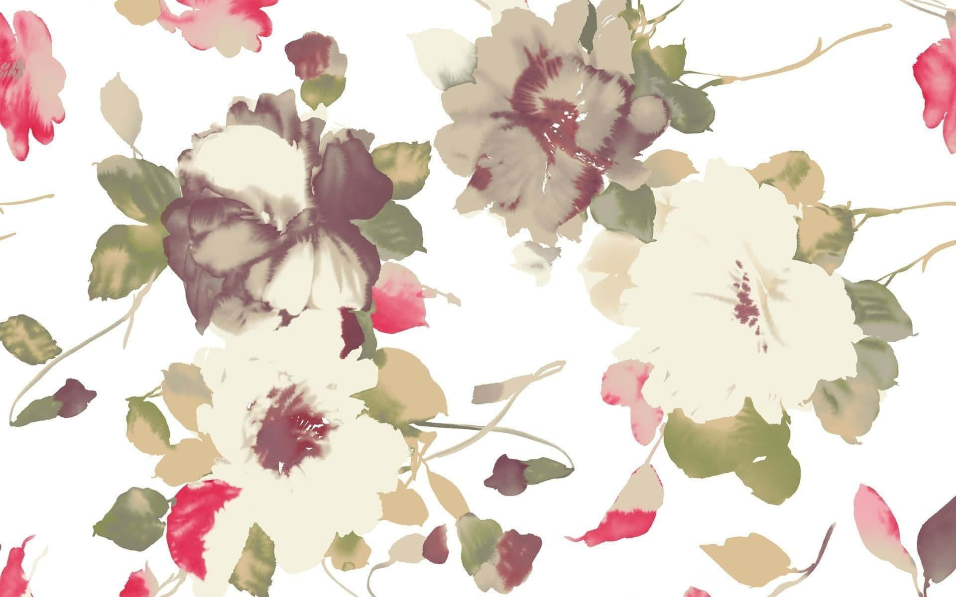 kawaii flower, watercolor floral pattern, cream pink, Full HD Desktop Wallpaper