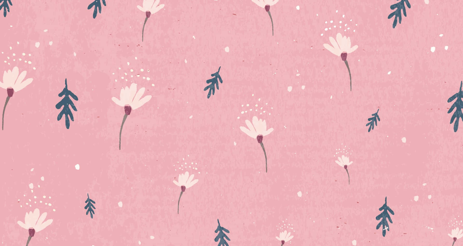 kawaii flower, soft pink textured background, scattered white dandelions, Full HD Desktop Wallpaper