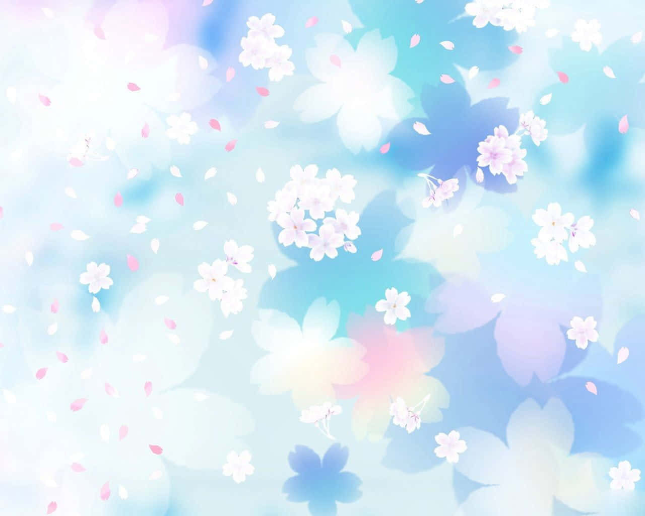 kawaii flower, pastel cherry blossoms, blue and pink gradient sky, HD Desktop Wallpaper