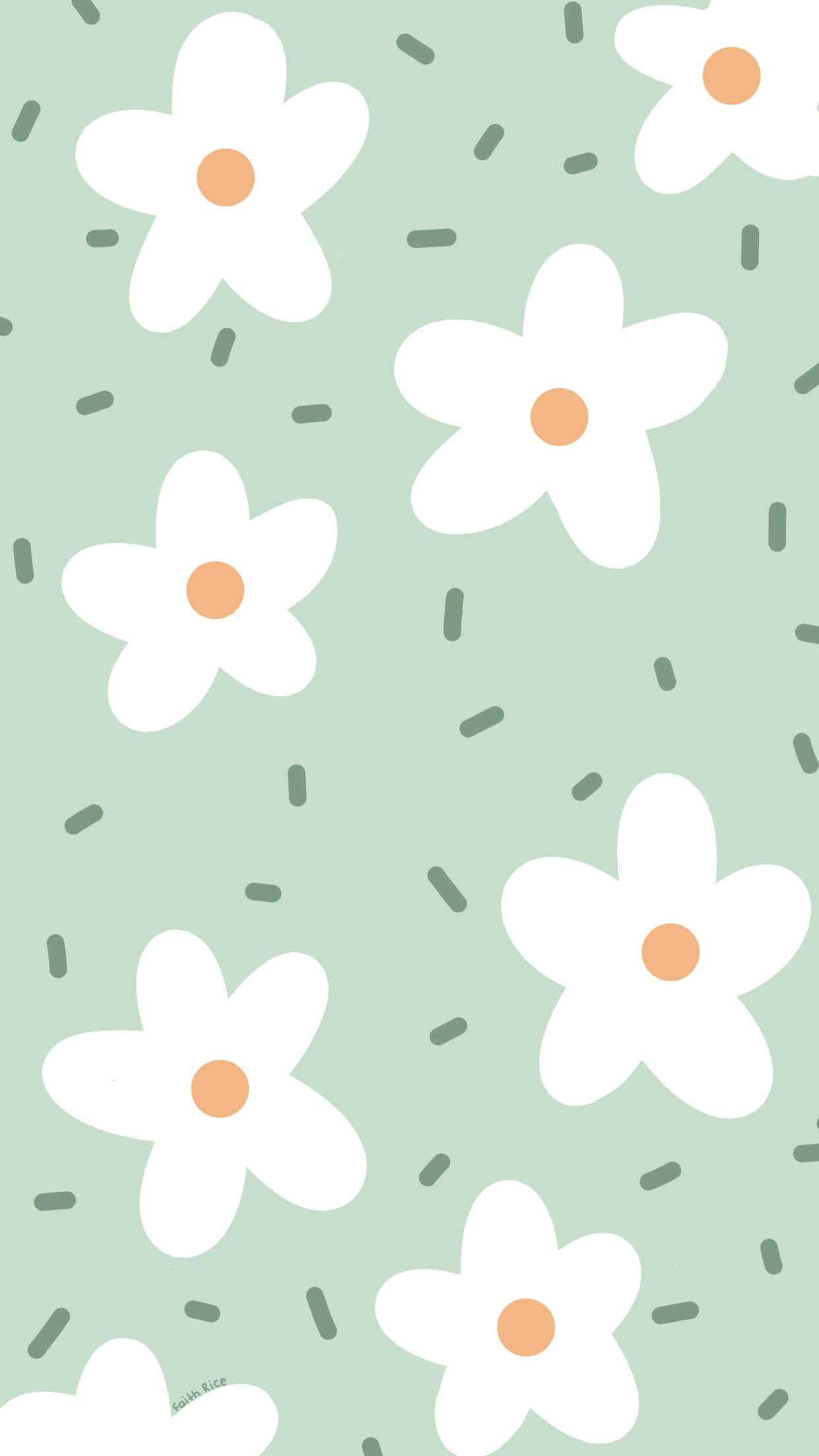 kawaii flower, white five-petaled flowers, orange centers, Full HD Phone Wallpaper