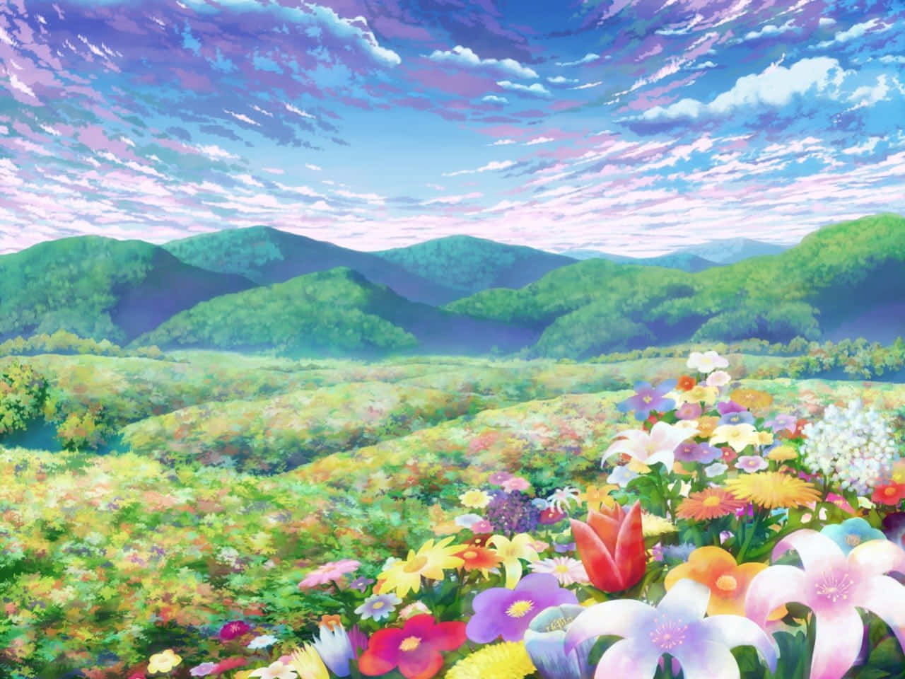 Kawaii Flower, vibrant colors, pastel sky, HD Desktop Wallpaper