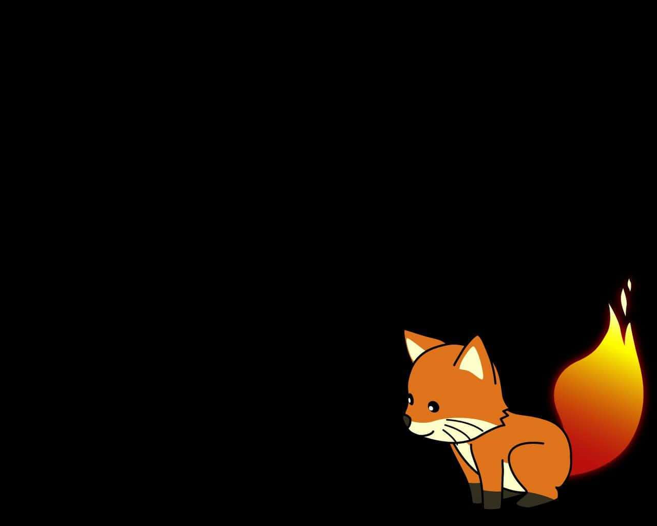 kawaii fox, glowing fiery tail, solid black background, HD Desktop Wallpaper