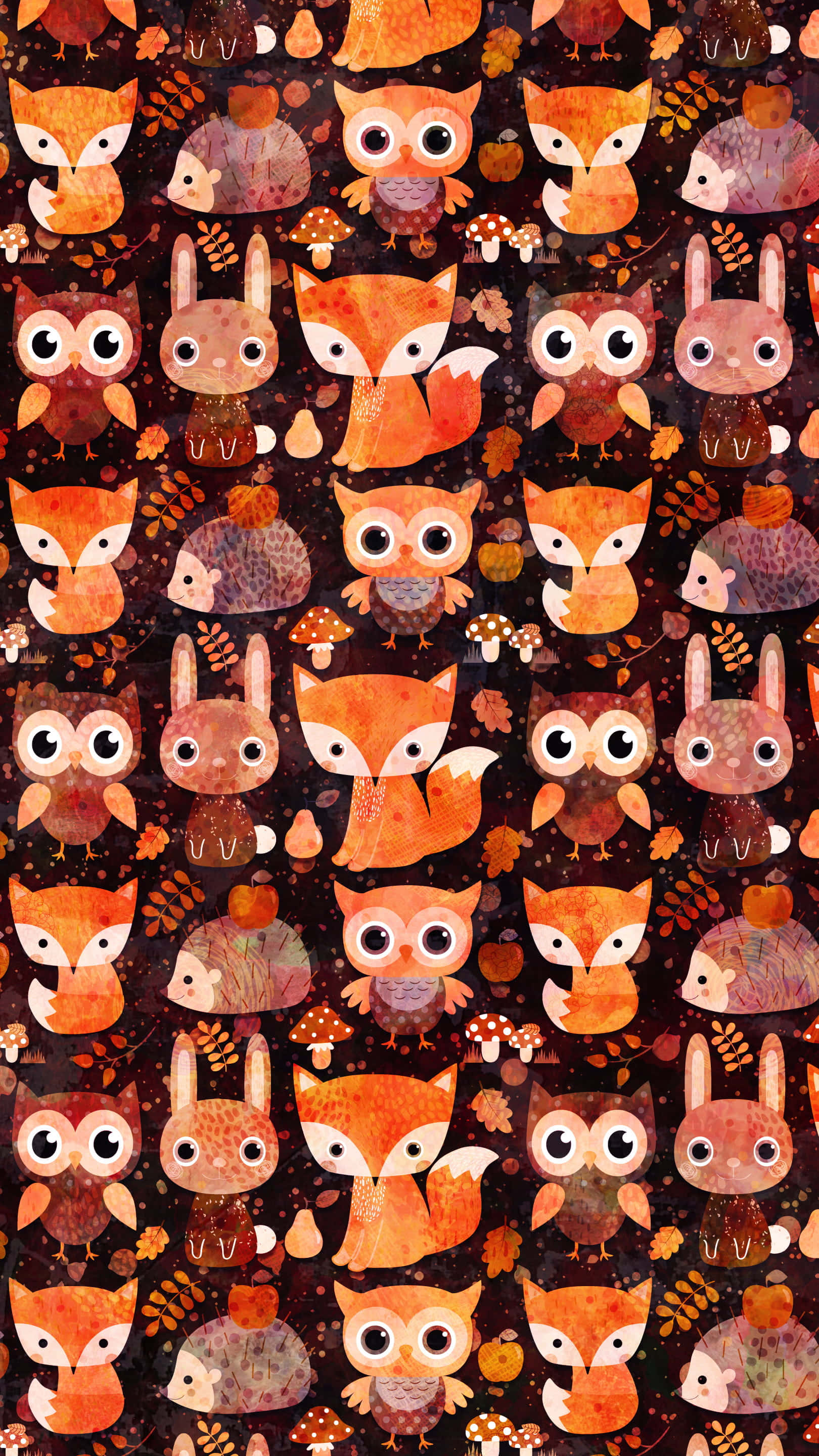 kawaii fox, magical forest, autumn animals, 2K Phone Wallpaper