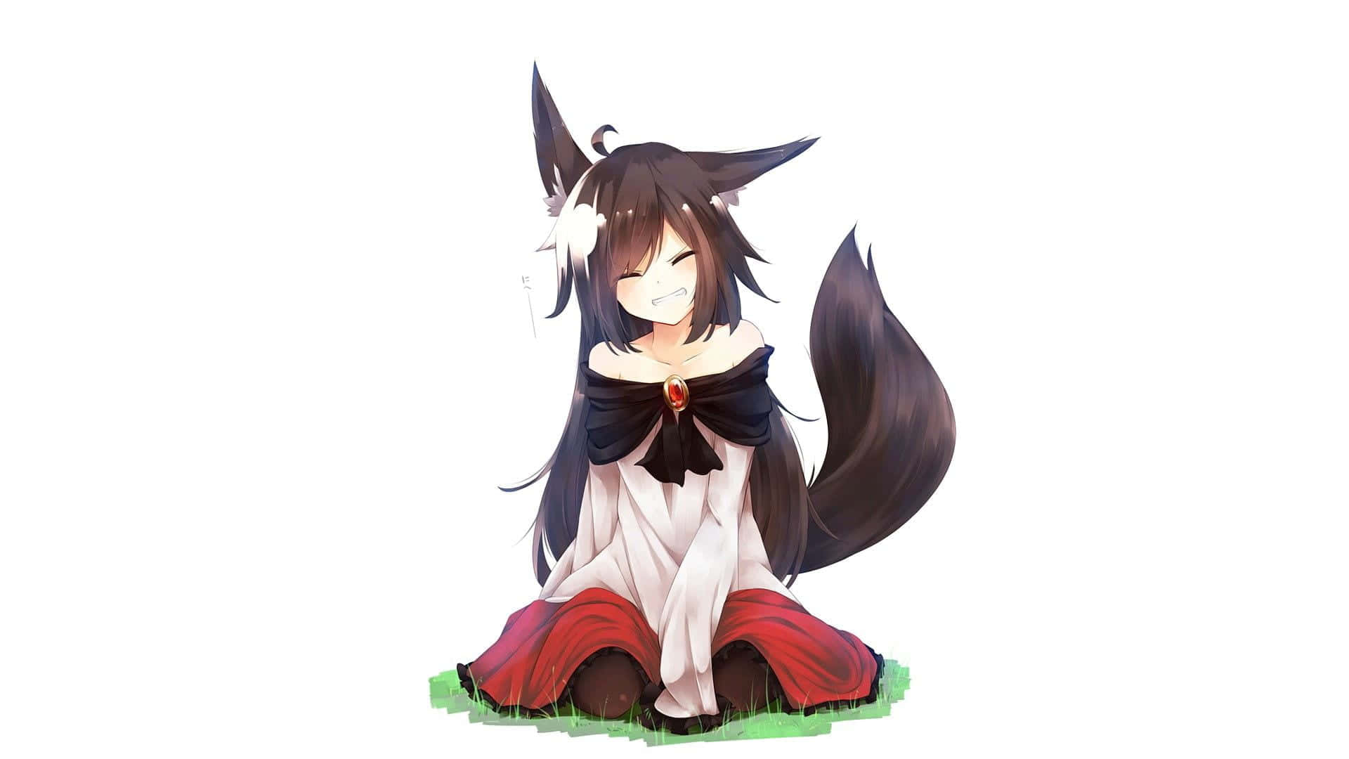 Kawaii Fox, anime fox girl, dark hair, Full HD Desktop Wallpaper