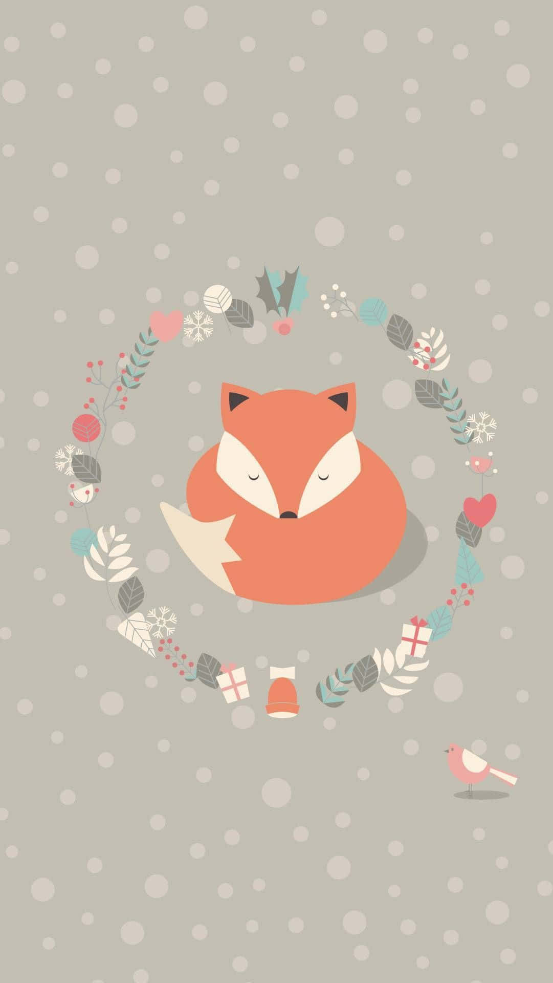 kawaii fox, orange fox, holly berries, Full HD Phone Wallpaper