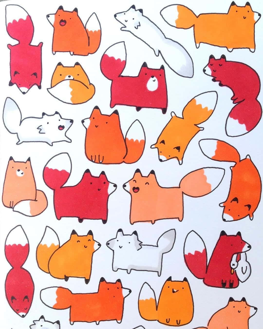 kawaii fox, red orange, white, HD Phone Wallpaper