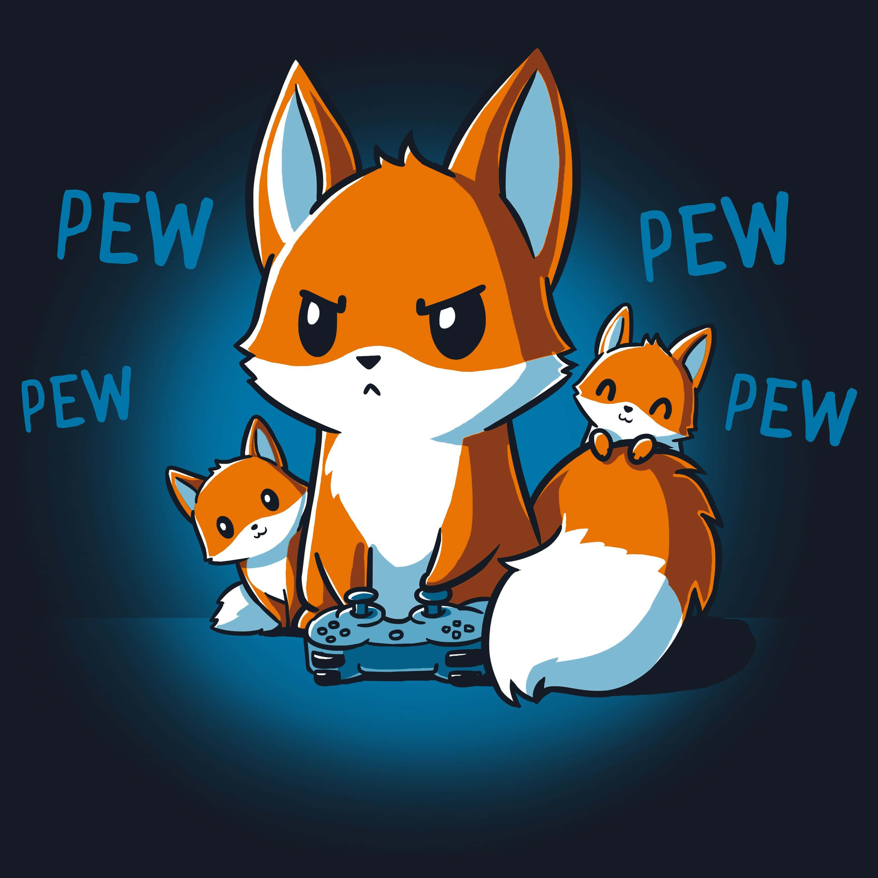 kawaii fox 3077, kawaii fox 3078, blue 'PEW' text, 2K Phone Wallpaper