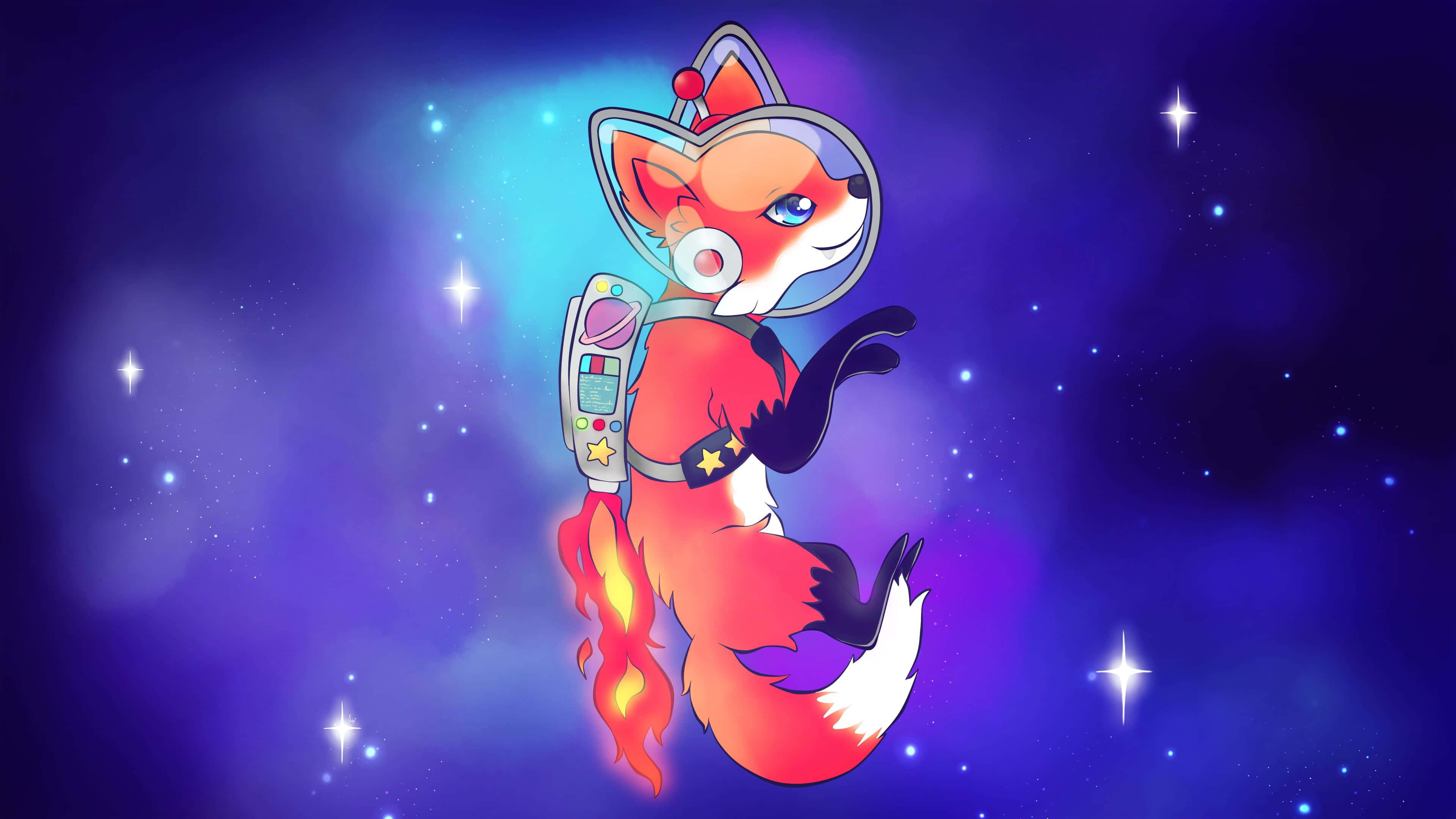 kawaii fox, fox astronaut, jetpack, 4K Desktop Wallpaper