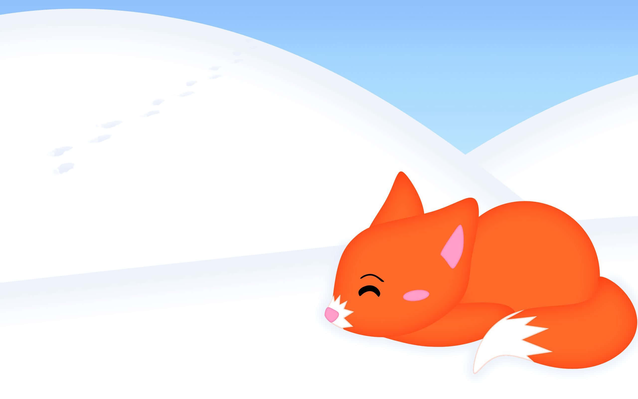 kawaii fox, orange cartoon fox, snowy hill, 2K Desktop Wallpaper