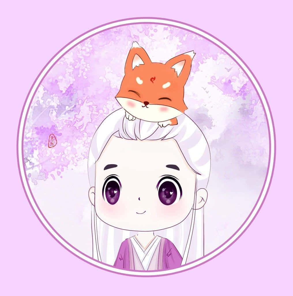 kawaii fox, white hair, purple eyes, SD Phone Wallpaper