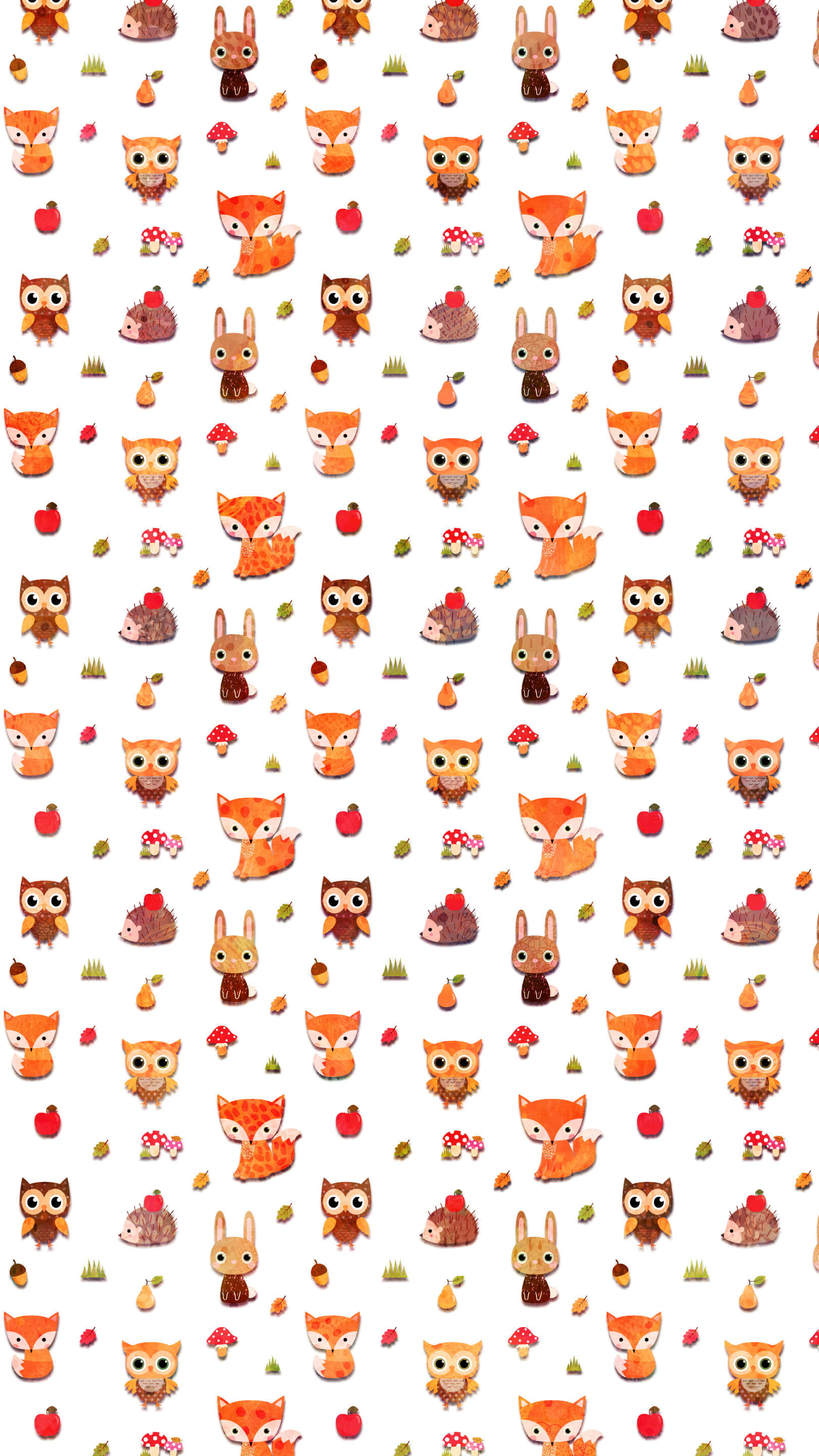 Kawaii Fox, autumn forest, cute autumn forest animals, 2K Phone Wallpaper
