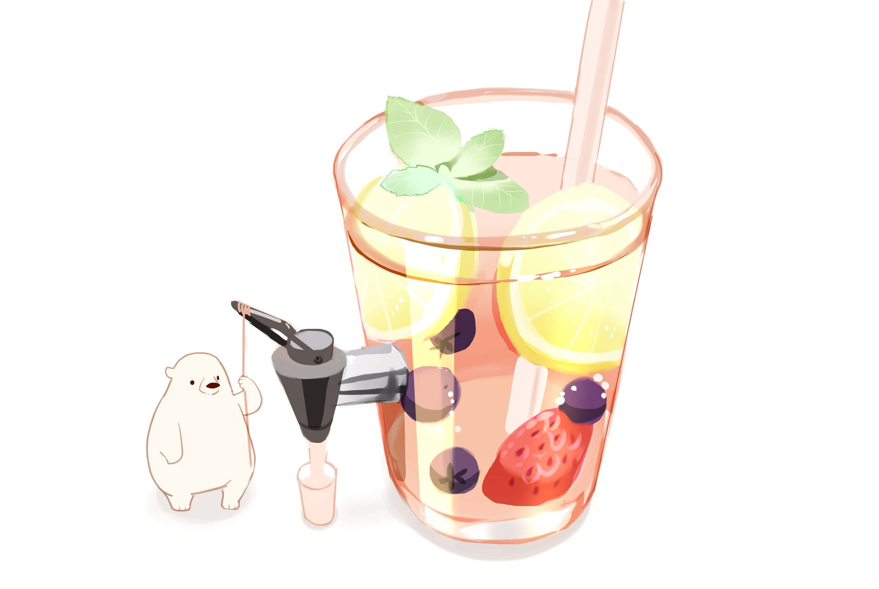 kawaii fruit, white bear, fruit drink, 2K Desktop Wallpaper