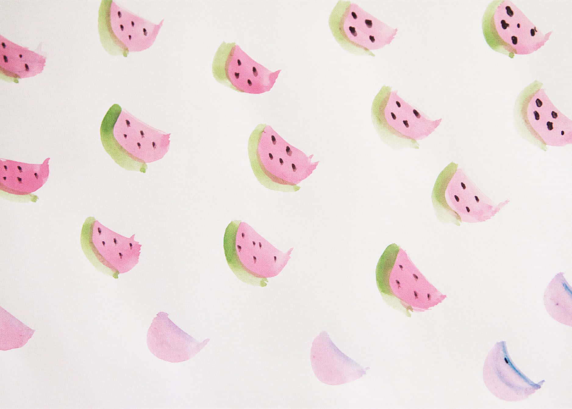 Kawaii fruit, watercolor watermelon slices, soft pink, HD Desktop Wallpaper