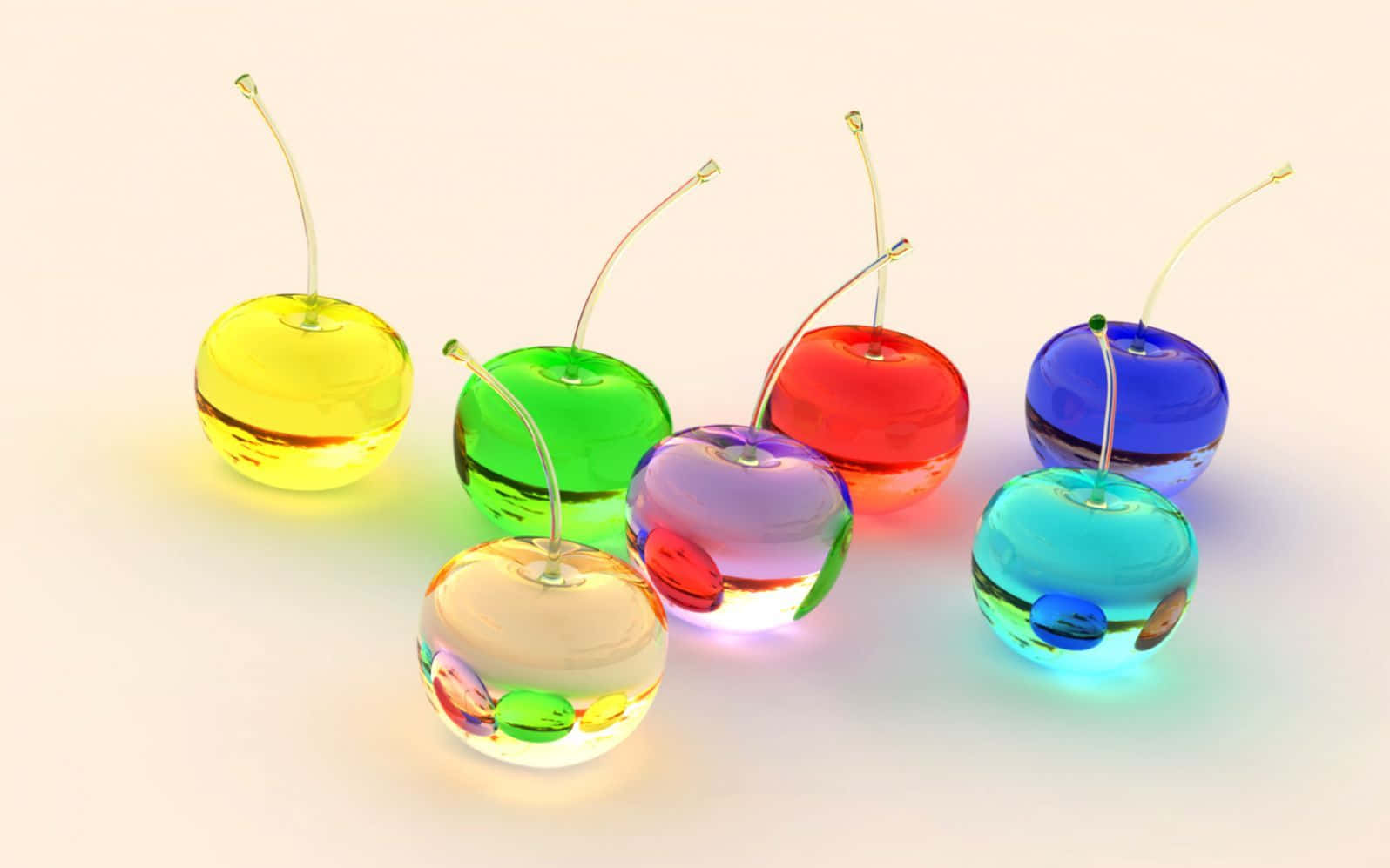 Kawaii Fruit, translucent glass cherries, vibrant colors, HD Desktop Wallpaper