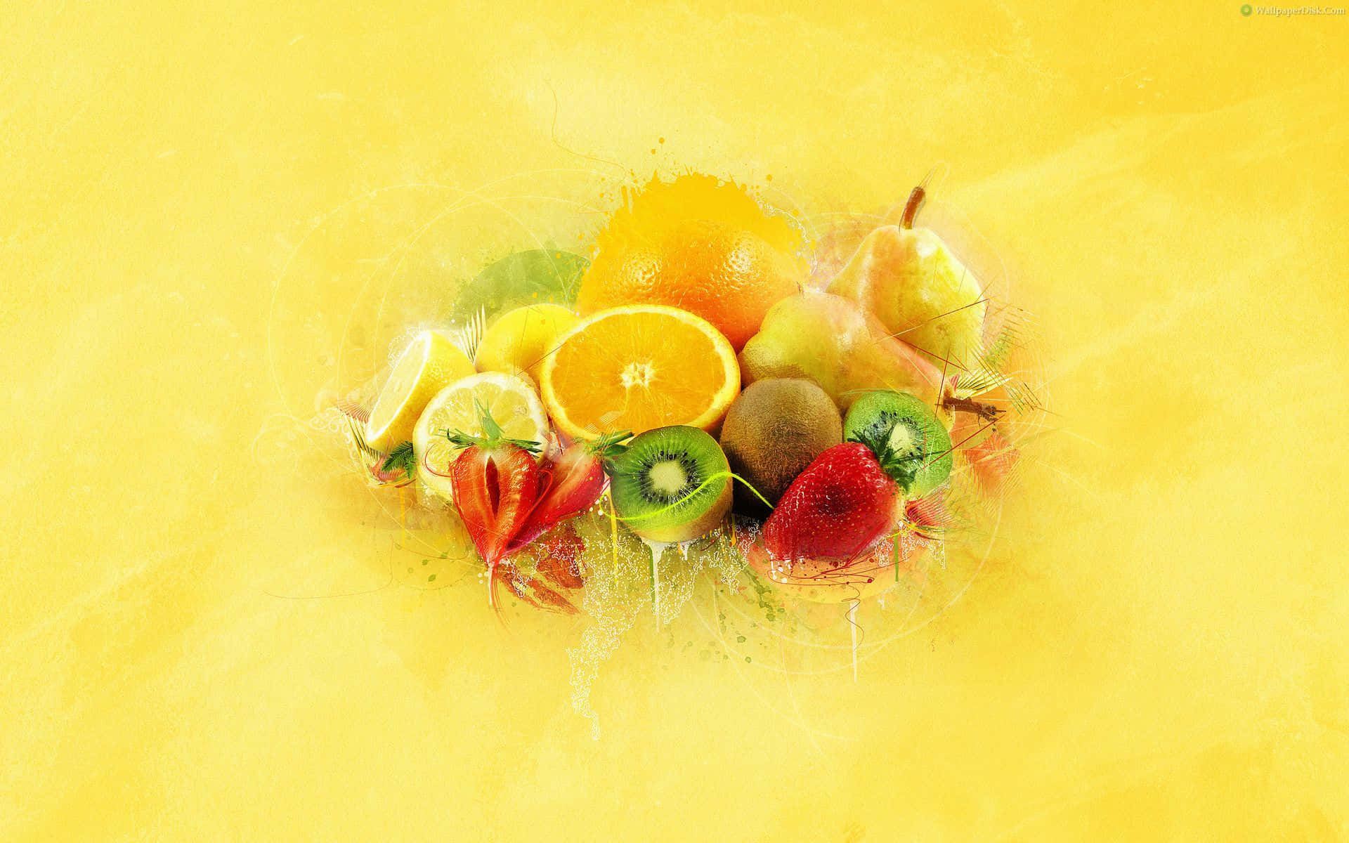 kawaii fruit, sliced citrus, kiwi, Full HD Desktop Wallpaper