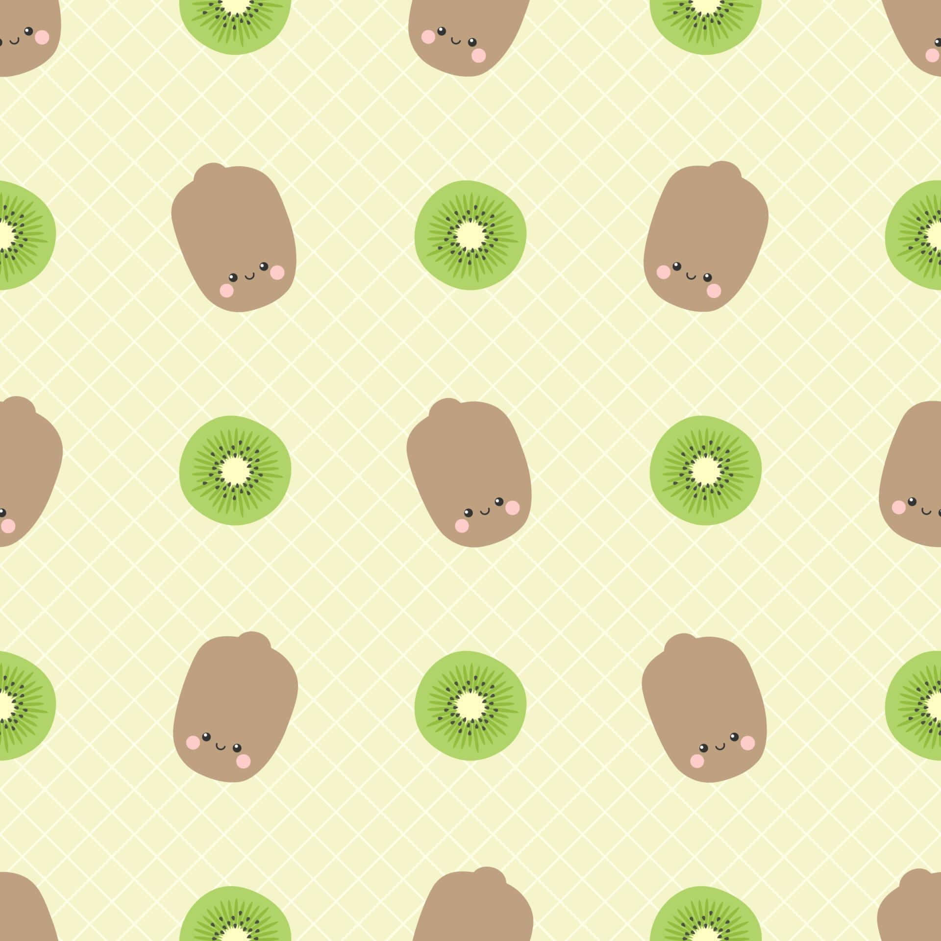 kawaii fruit, cartoon kiwis, smiling faces, Full HD Desktop Wallpaper