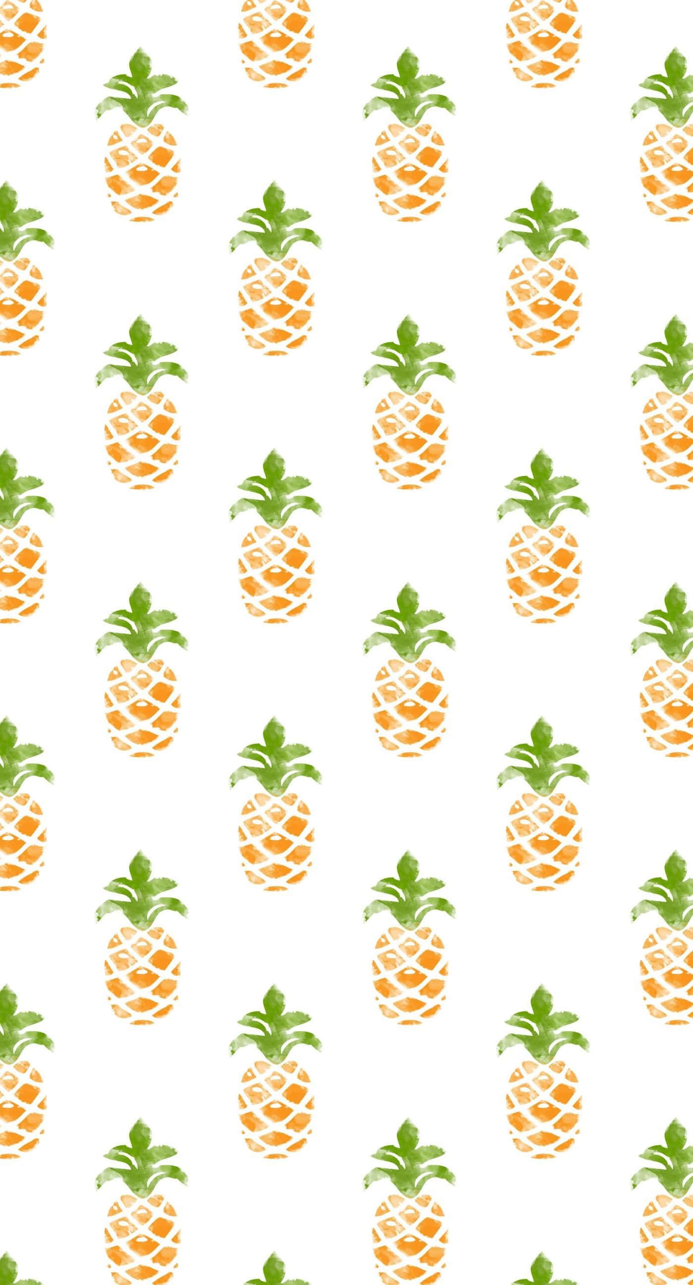 kawaii fruit, watercolor pineapples, green crowns, 2K Phone Wallpaper