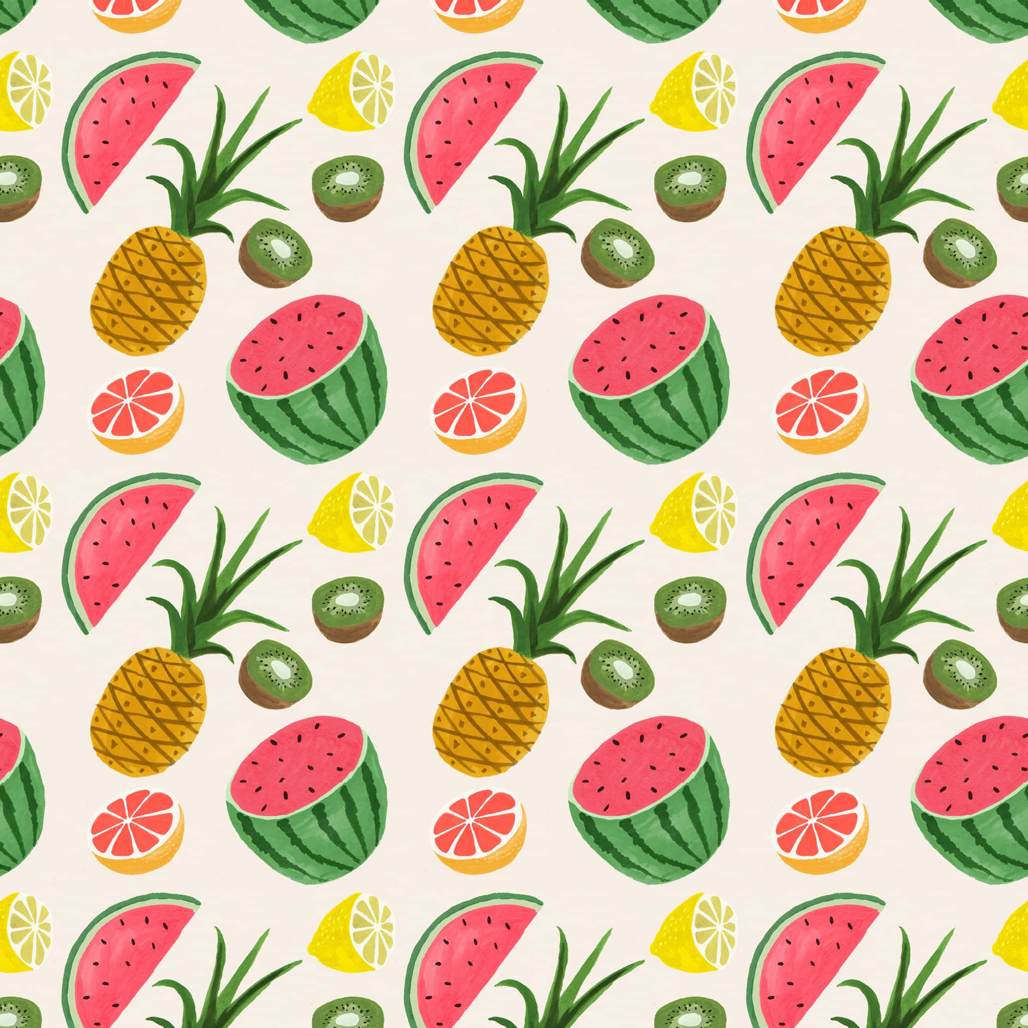 kawaii fruit, sliced watermelon, pineapples, Full HD Desktop Wallpaper