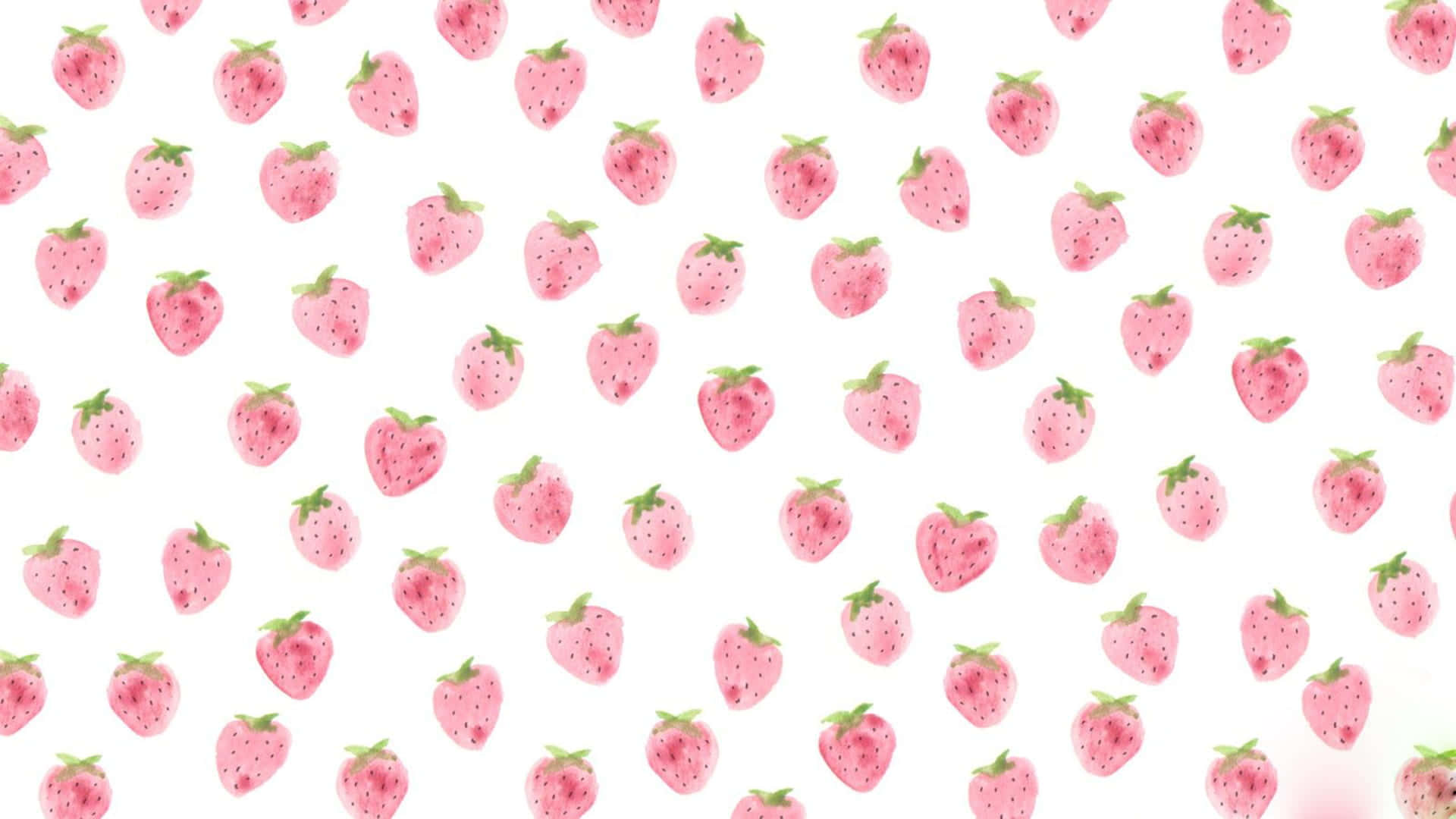 kawaii fruit, pink strawberries, green leaves, Full HD Desktop Wallpaper