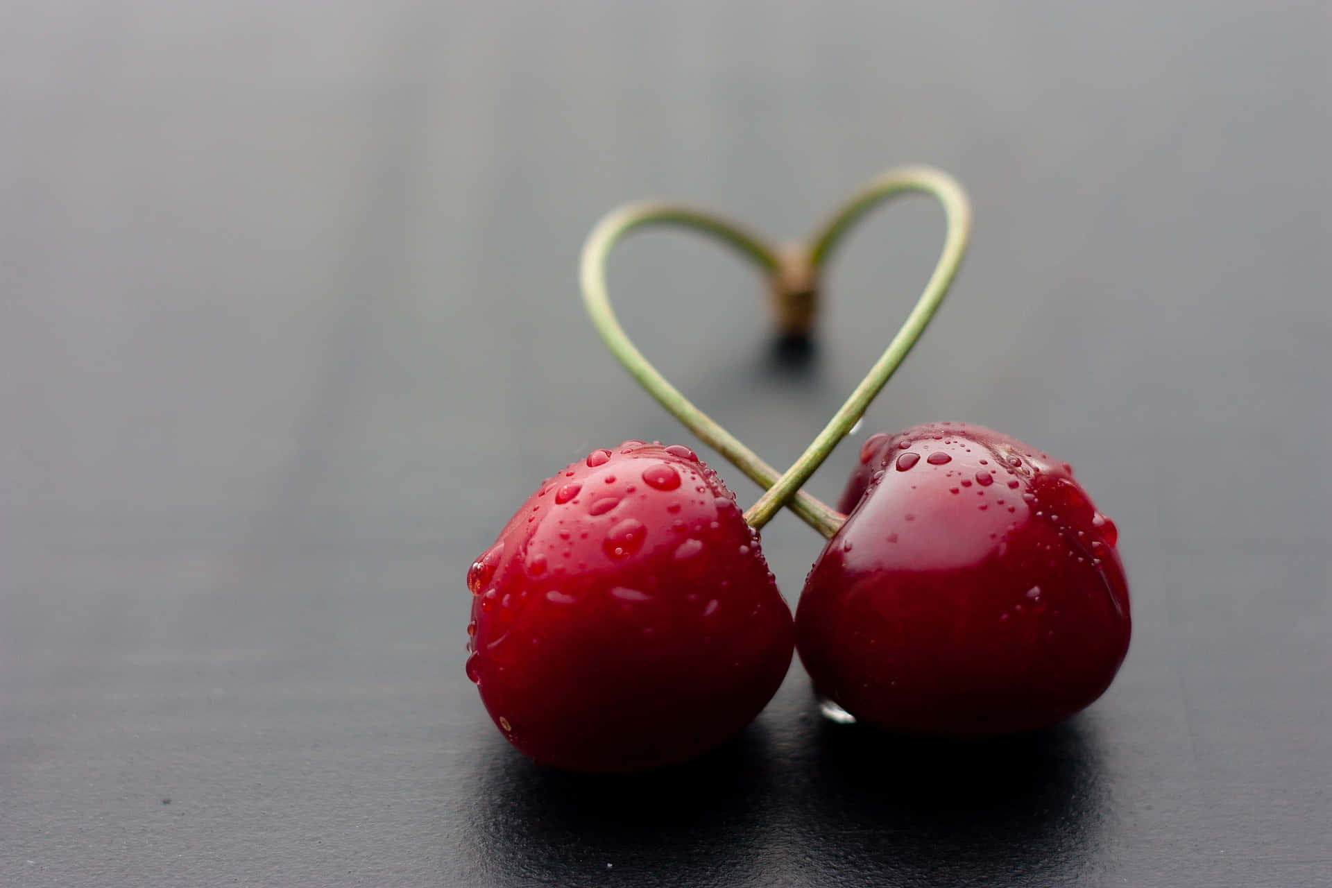 kawaii fruit, red cherries, stems forming a heart shape, Full HD Desktop Wallpaper