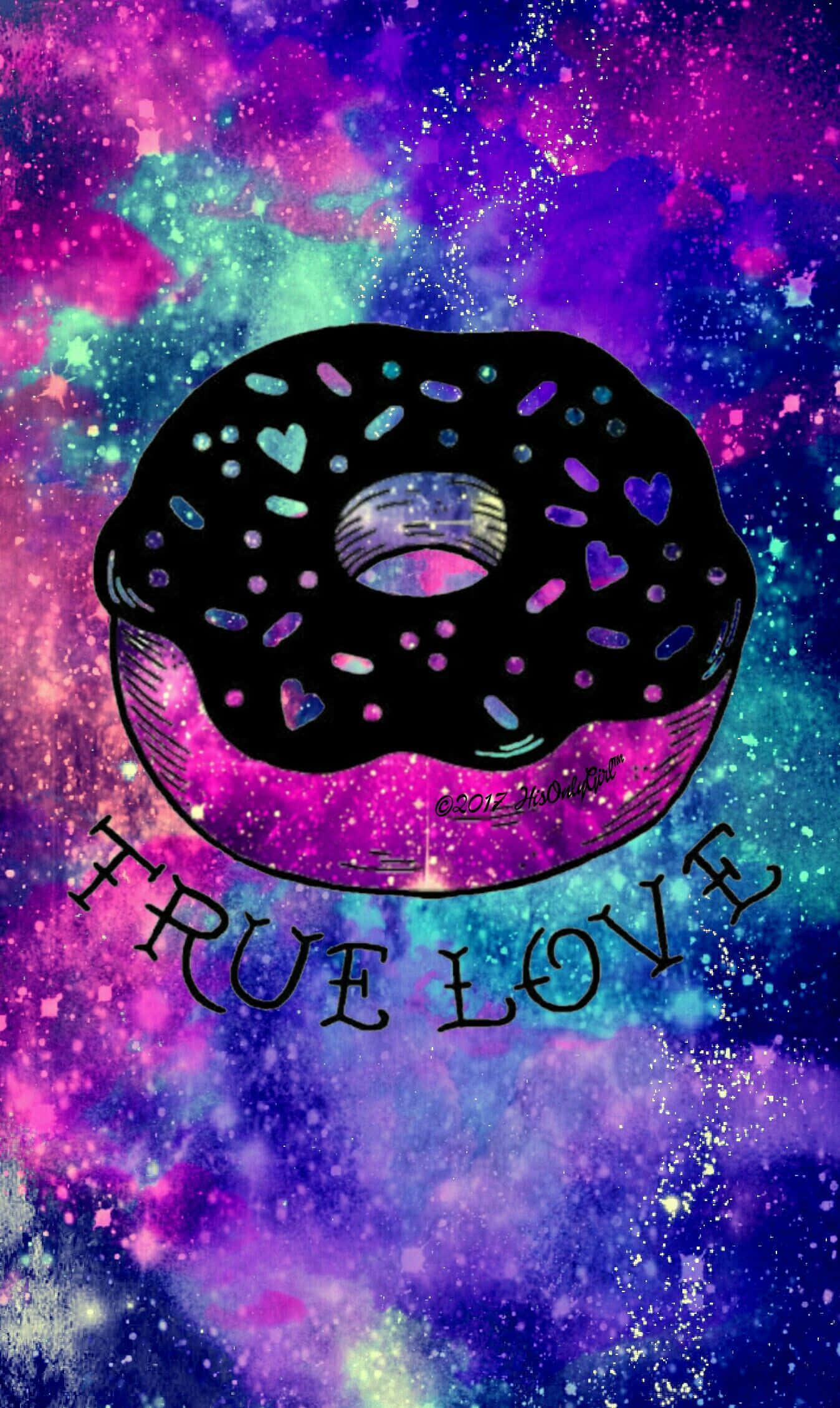 Kawaii Galaxy, black donut, colorful sprinkles, Full HD Phone Wallpaper