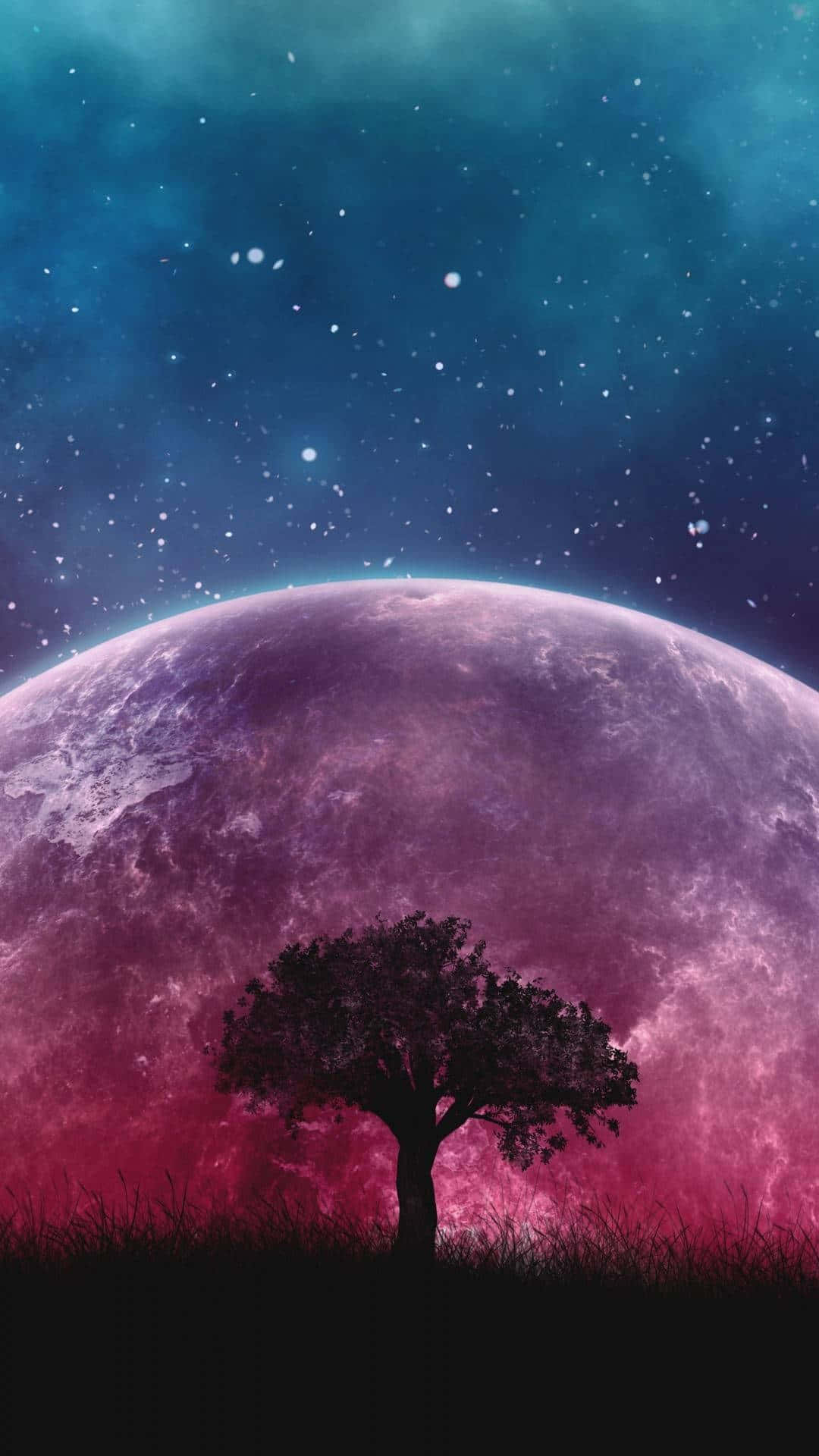Kawaii Galaxy, purple planet, starry teal sky, Full HD Phone Wallpaper