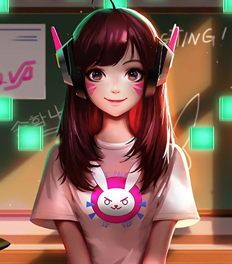 kawaii gaming girl, red hair, pink bunny face paint, SD Phone Wallpaper