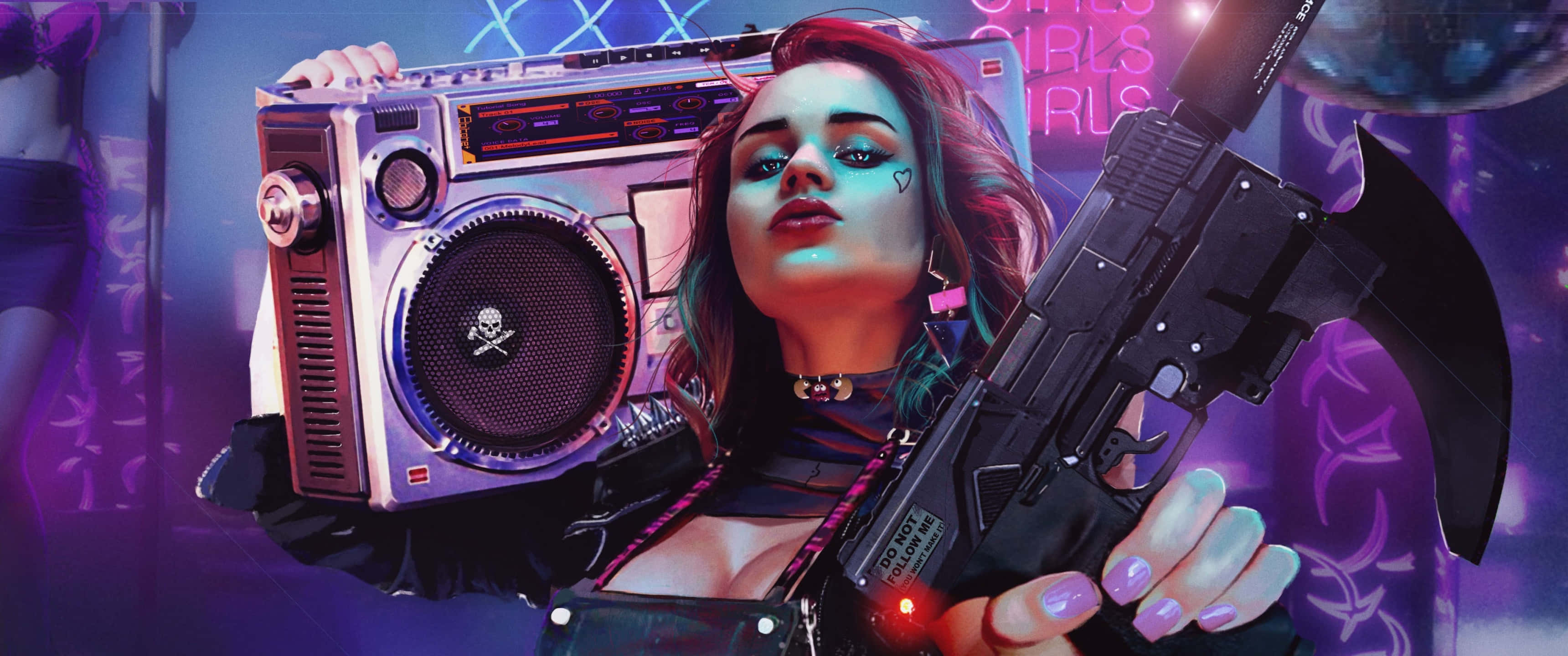 Kawaii Gaming Girl, cyberpunk woman, glowing makeup, 2K Desktop Wallpaper