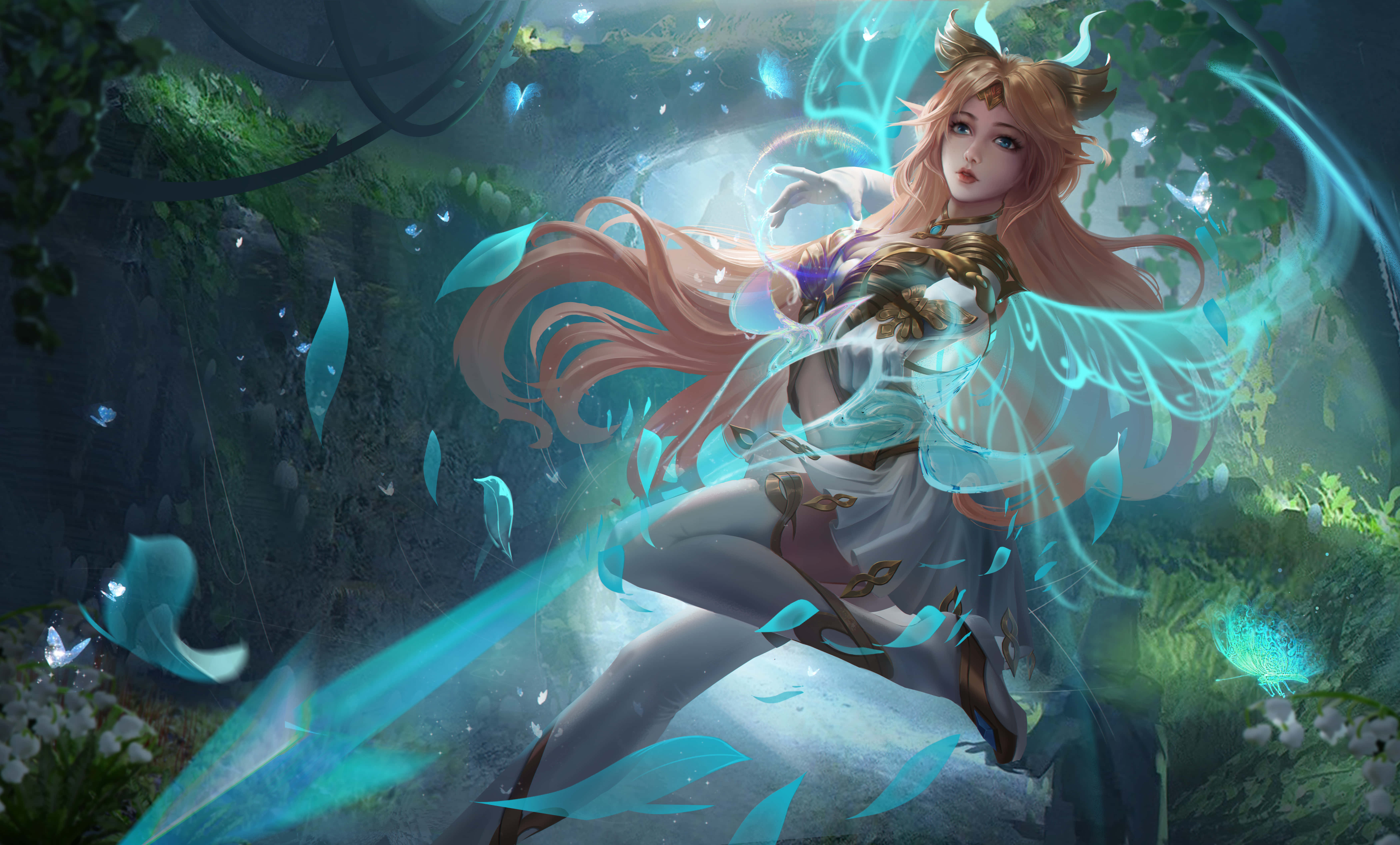 Kawaii Gaming Girl, fantasy anime girl, orange hair, 5K Desktop Wallpaper