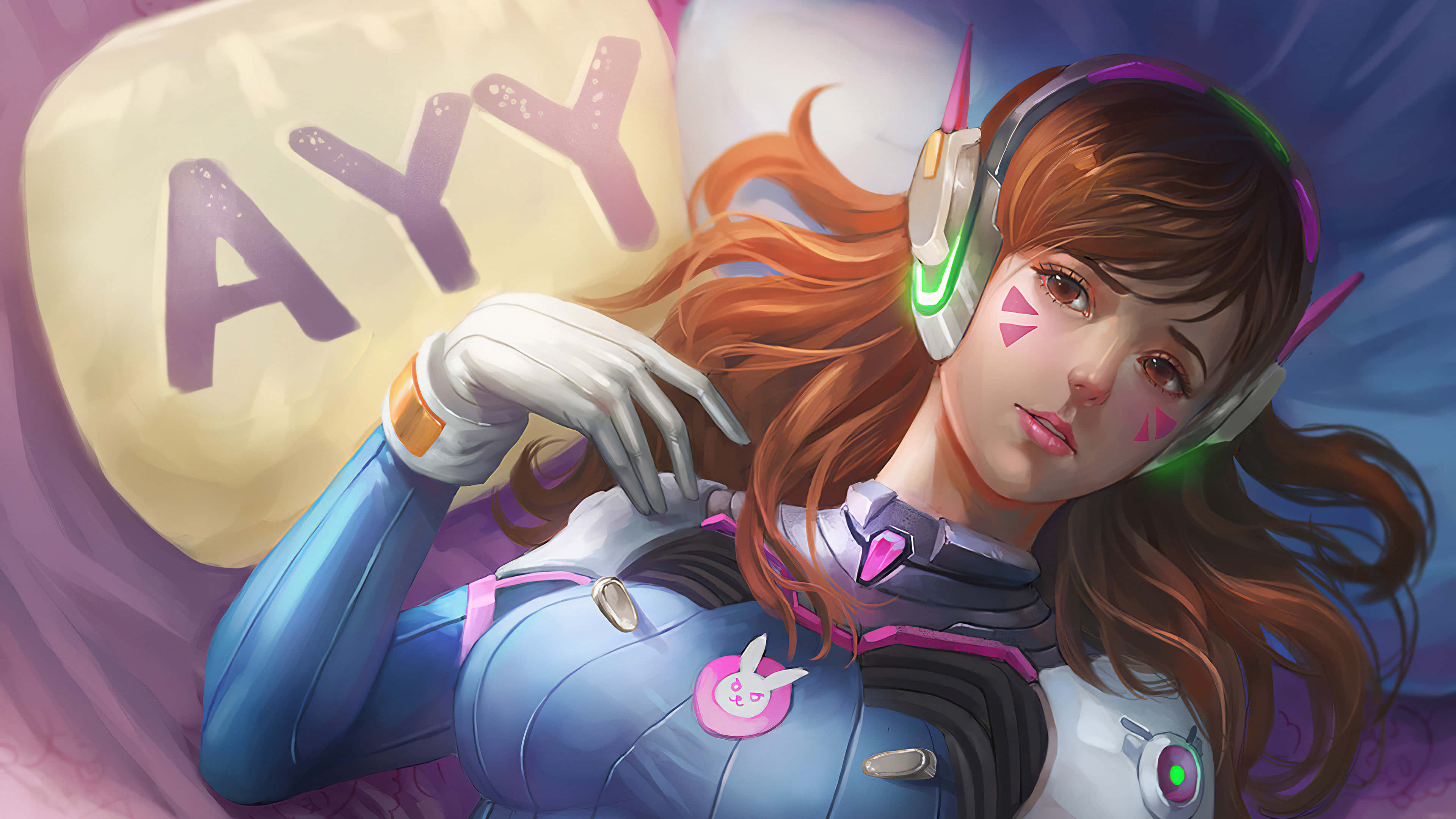 kawaii gaming girl, orange hair, futuristic headset, 4K Desktop Wallpaper