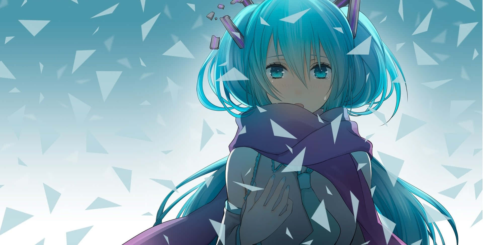 Kawaii Gaming Girl, turquoise hair, purple scarf, Full HD Desktop Wallpaper