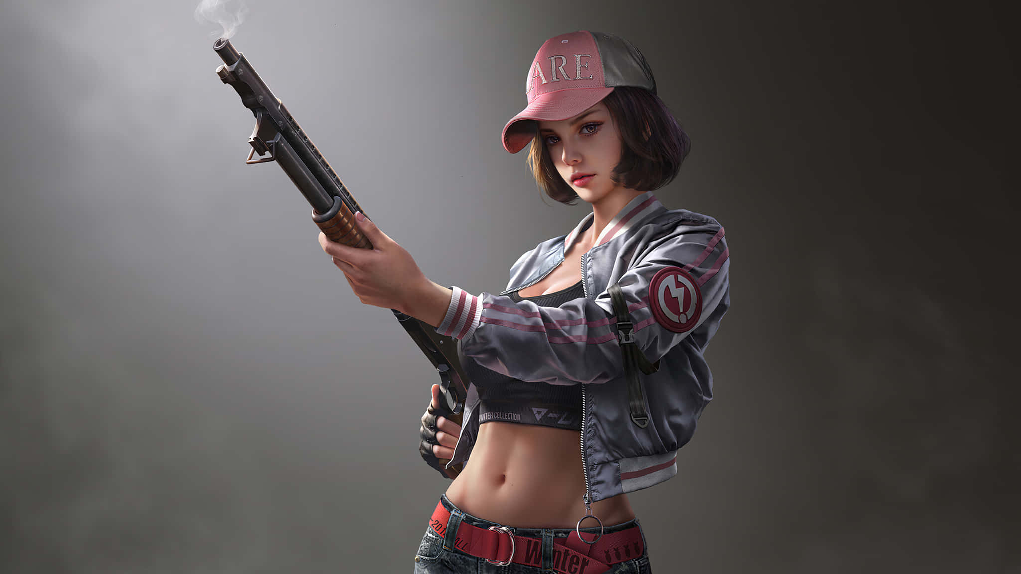 kawaii gaming girl, pink cap, bomber jacket, Full HD Desktop Wallpaper