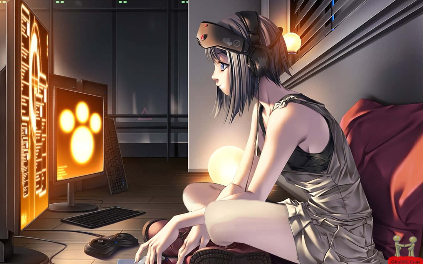 Kawaii Gaming Girl, anime girl, headphones, HD Desktop Wallpaper