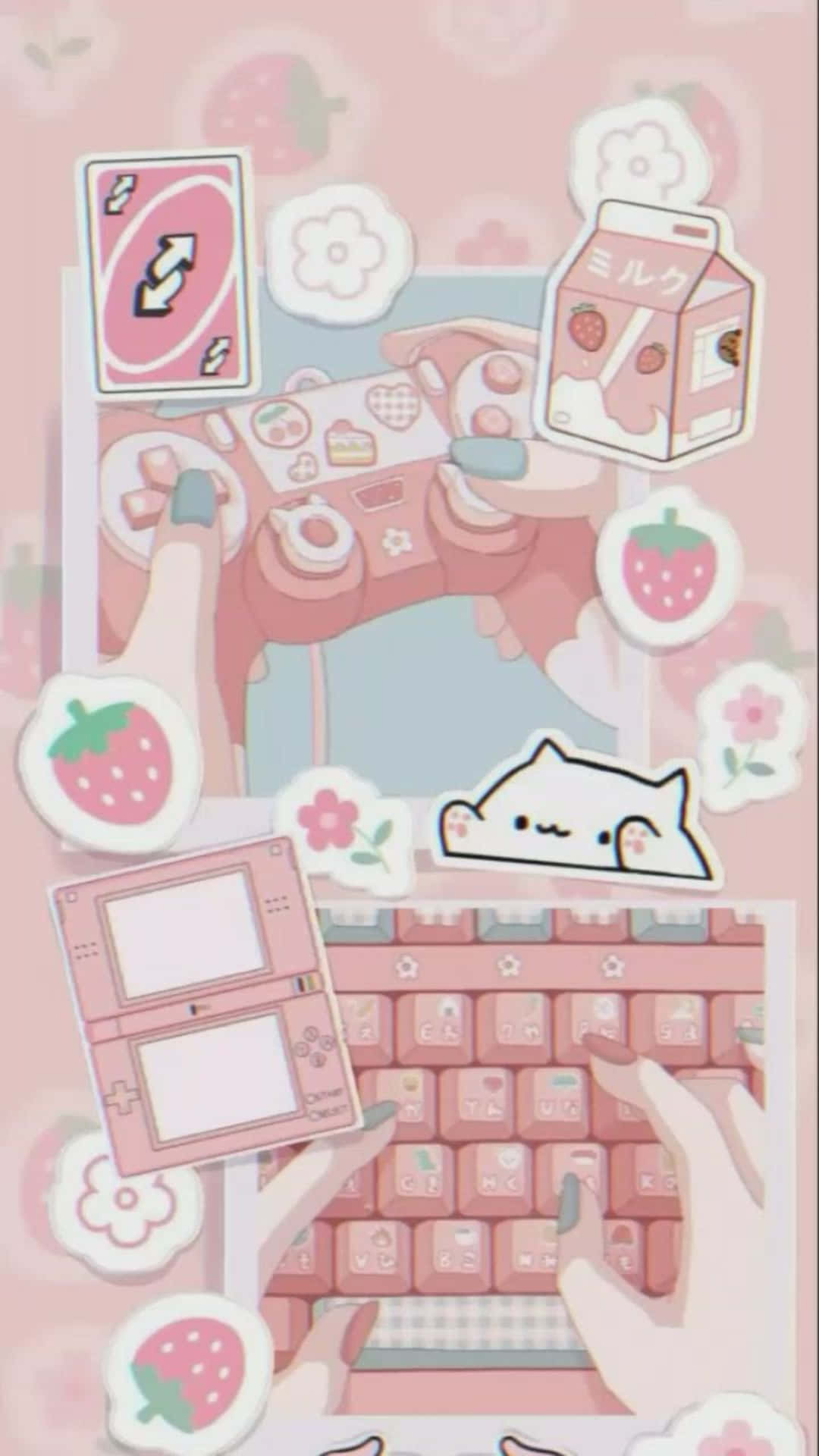 pastel pink, digital collage, keyboard, Full HD Phone Wallpaper