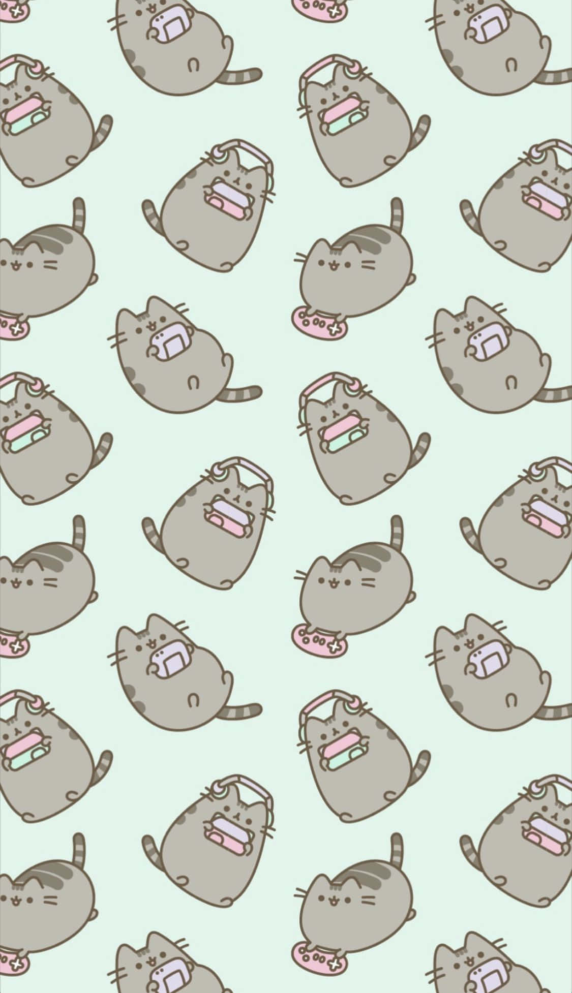 kawaii gaming, gray cartoon cats, pink items, Full HD Phone Wallpaper