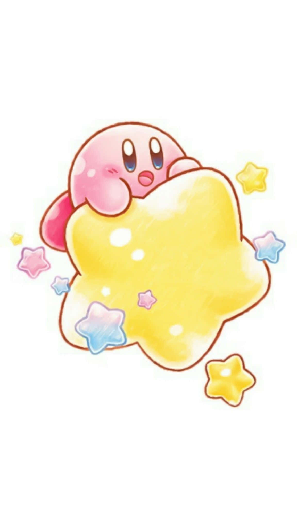 Kawaii Gaming, pink Kirby, yellow star, Full HD Phone Wallpaper