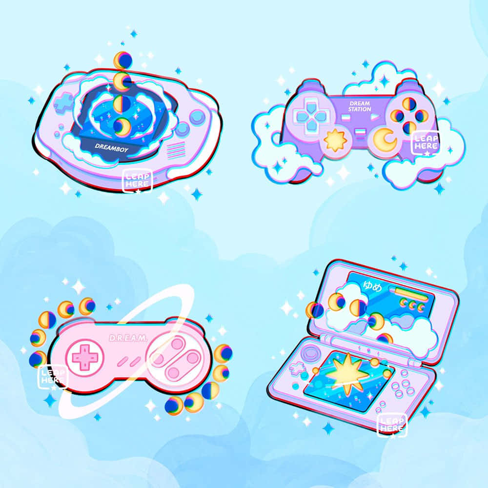 Kawaii Gaming, pink and blue highlights, pastel gaming devices, SD Desktop Wallpaper