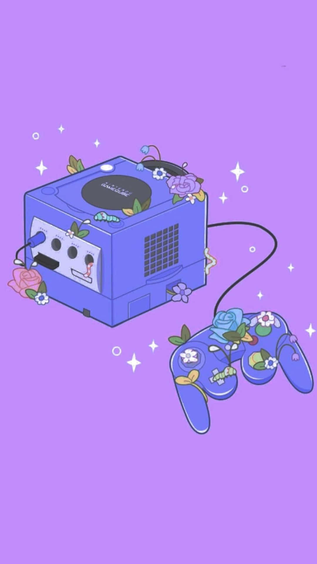 kawaii gaming, blue game console, flower, Full HD Phone Wallpaper
