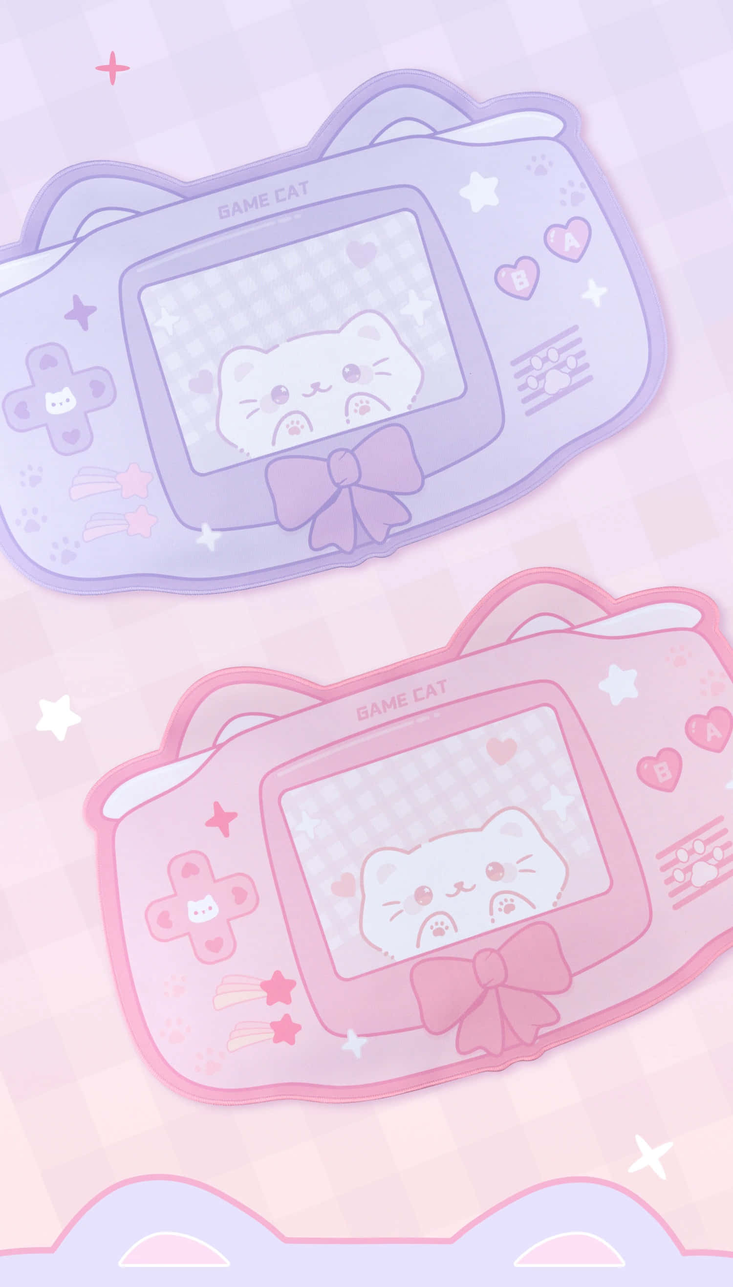 kawaii gaming, pastel-colored handheld game consoles, cat-shaped, 2K Phone Wallpaper