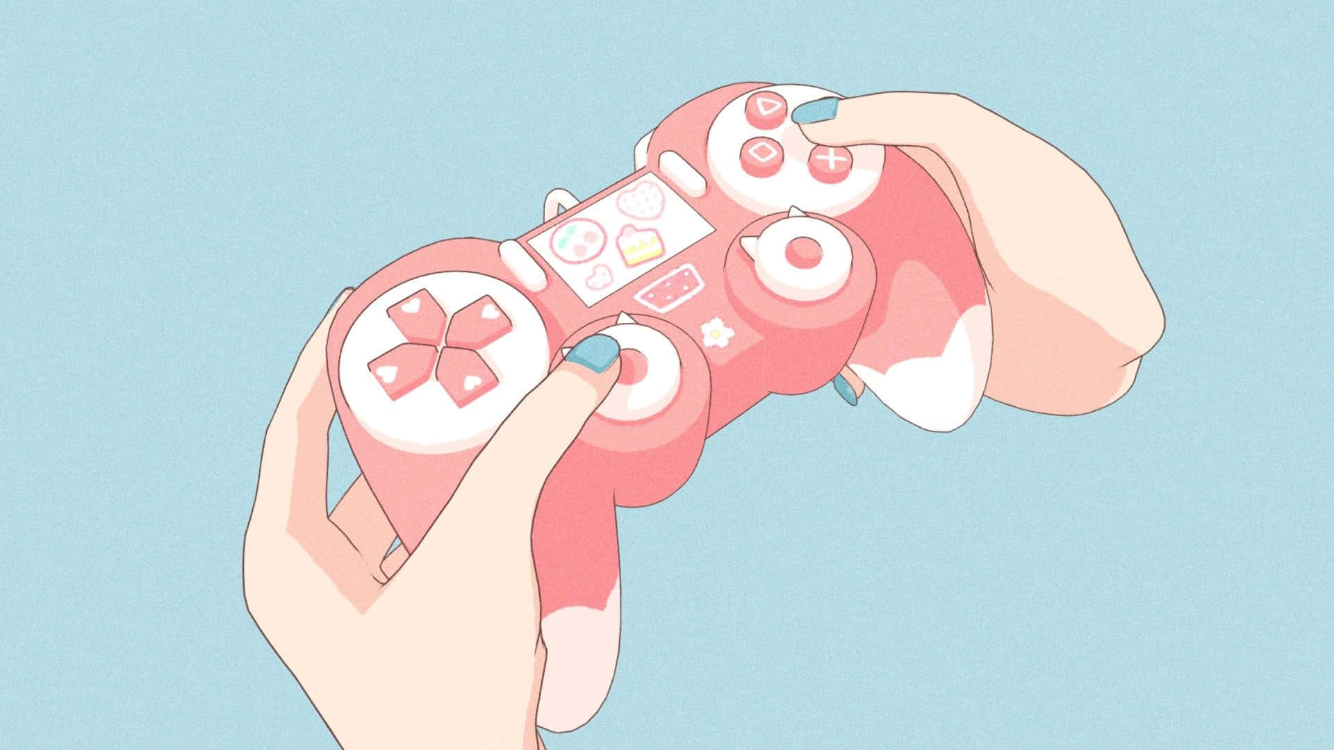 kawaii gaming, pink game controller, cute stickers, Full HD Desktop Wallpaper
