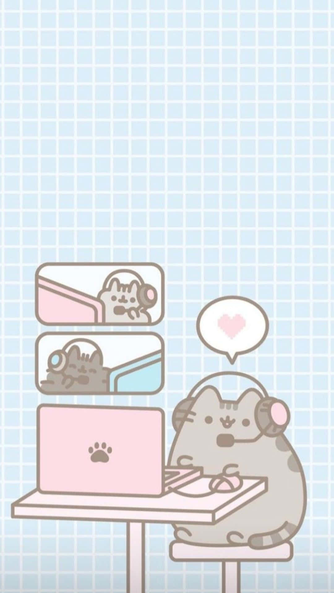 Kawaii Gaming, gray cat, headphones, Full HD Phone Wallpaper